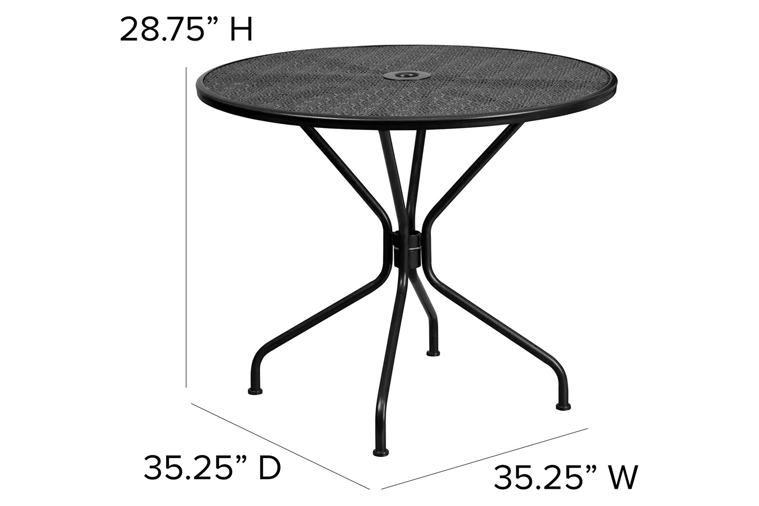 BLNK Oia Commercial Steel Indoor-Outdoor Patio Table Set with 4 Round Back Chairs - Black, 35.25"W