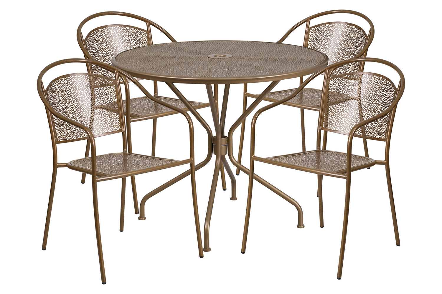 BLNK Oia Commercial Steel Indoor-Outdoor Patio Table Set with 4 Round Back Chairs - Gold, 35.25"W