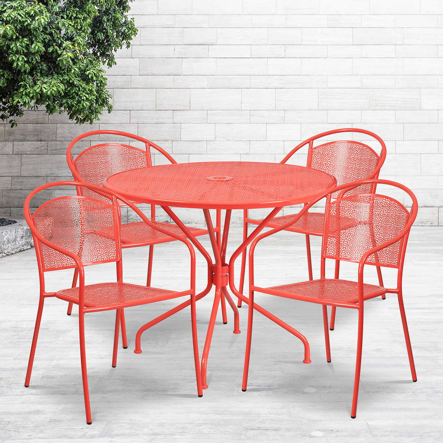 BLNK Oia Commercial Steel Indoor-Outdoor Patio Table Set with 4 Round Back Chairs