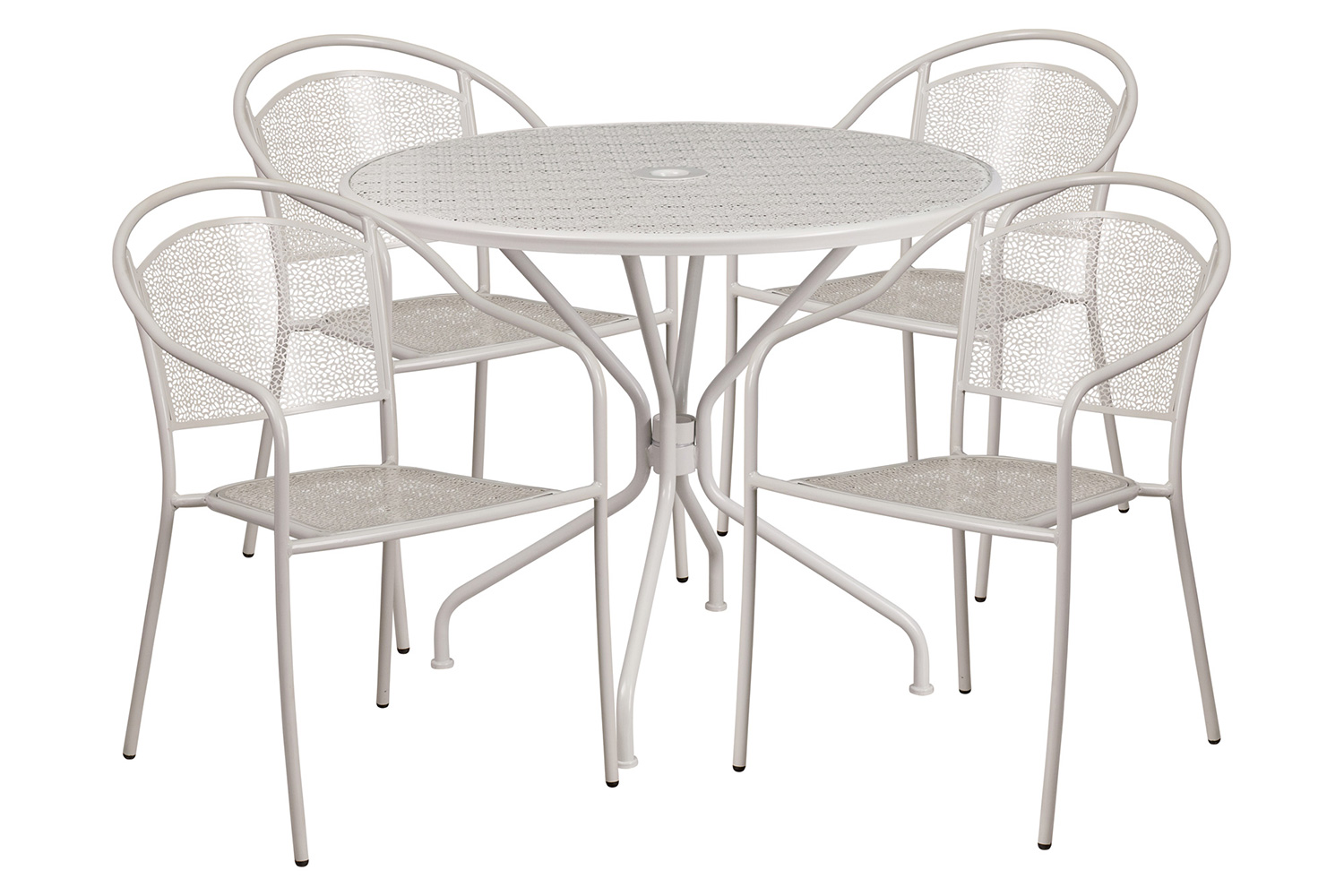 BLNK Oia Commercial Steel Indoor-Outdoor Patio Table Set with 4 Round Back Chairs - Light Gray, 35.25"W