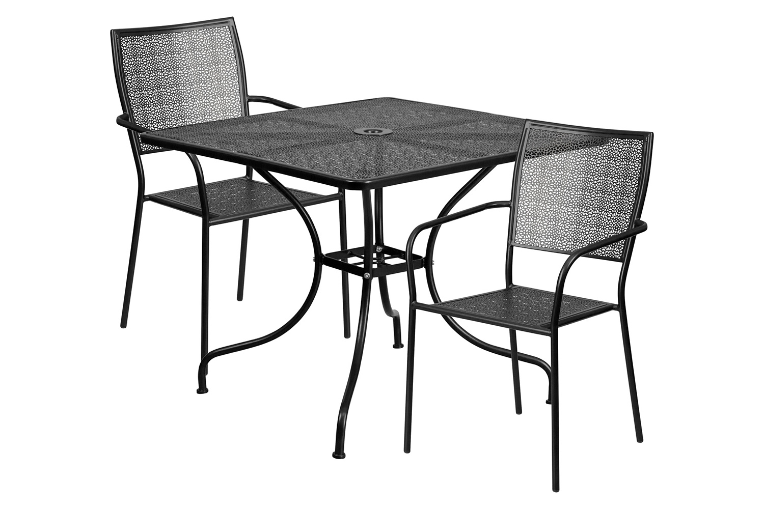 BLNK Oia Commercial Square Steel Indoor-Outdoor Patio Table Set with 2 Square Back Chairs - Black, 35.5"W