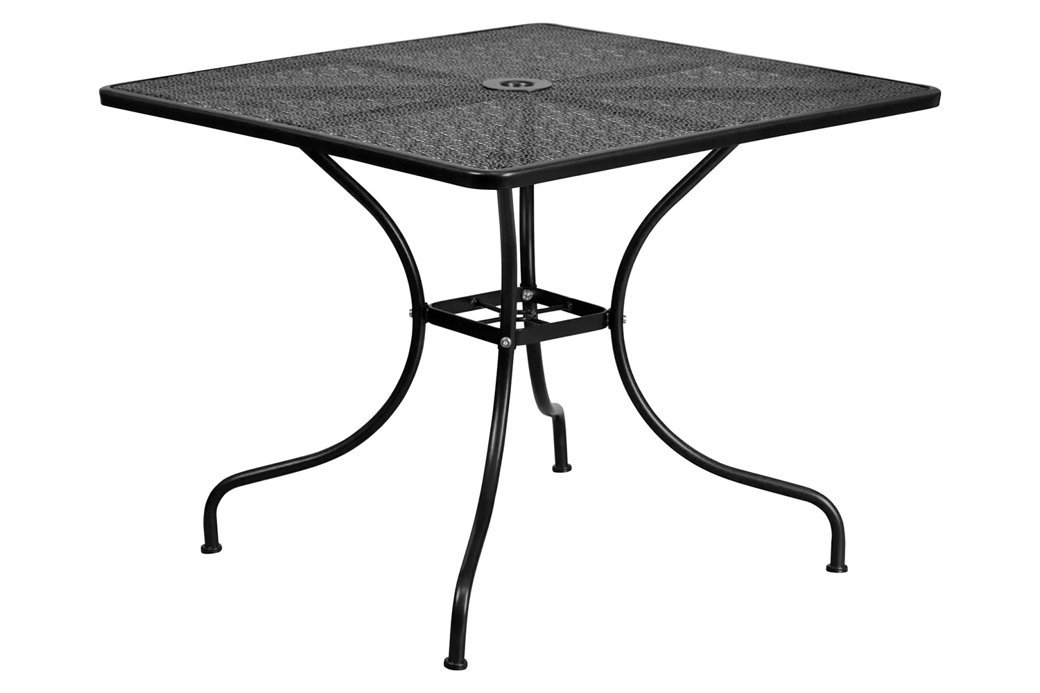 BLNK Oia Commercial Square Steel Indoor-Outdoor Patio Table Set with 2 Square Back Chairs - Black, 35.5"W