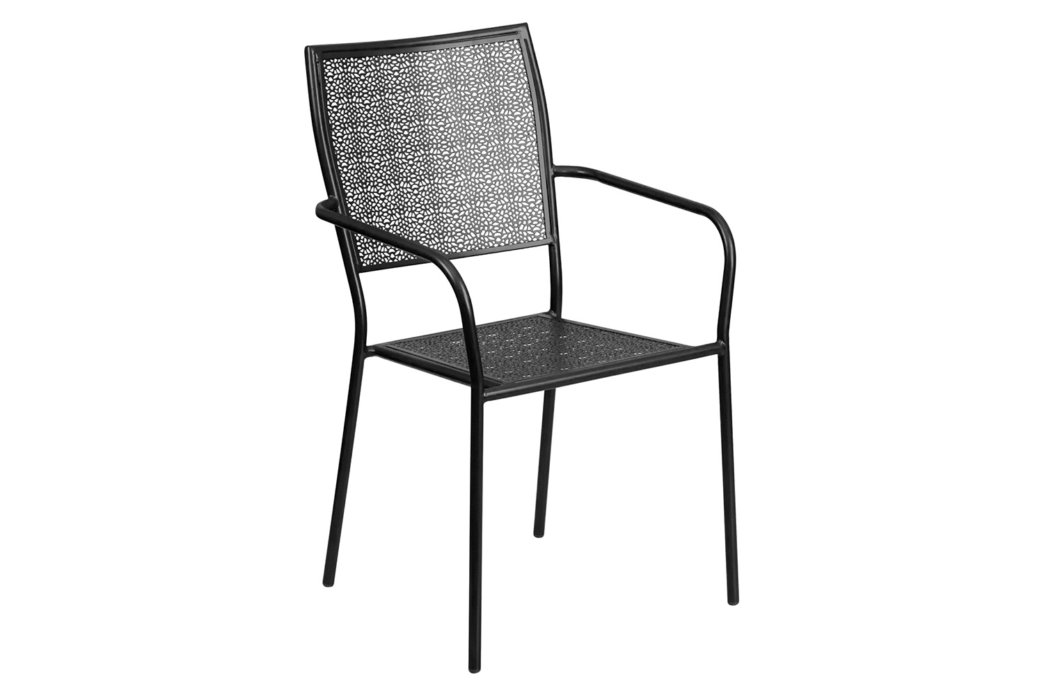 BLNK Oia Commercial Square Steel Indoor-Outdoor Patio Table Set with 2 Square Back Chairs - Black, 35.5"W