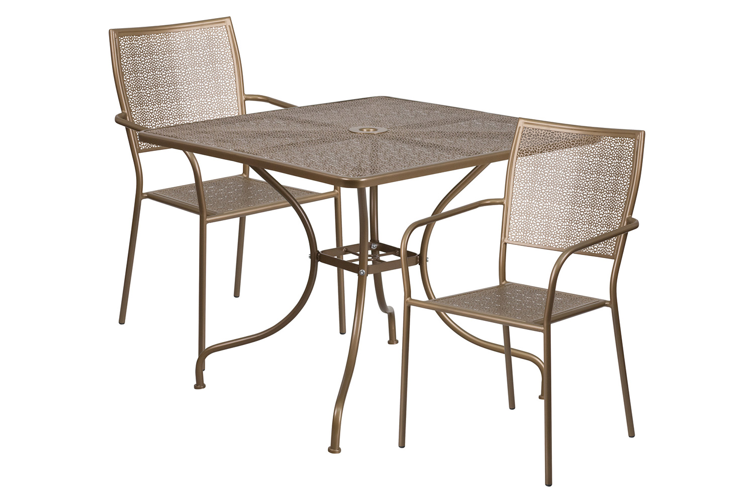 BLNK Oia Commercial Square Steel Indoor-Outdoor Patio Table Set with 2 Square Back Chairs - Gold, 35.5"W