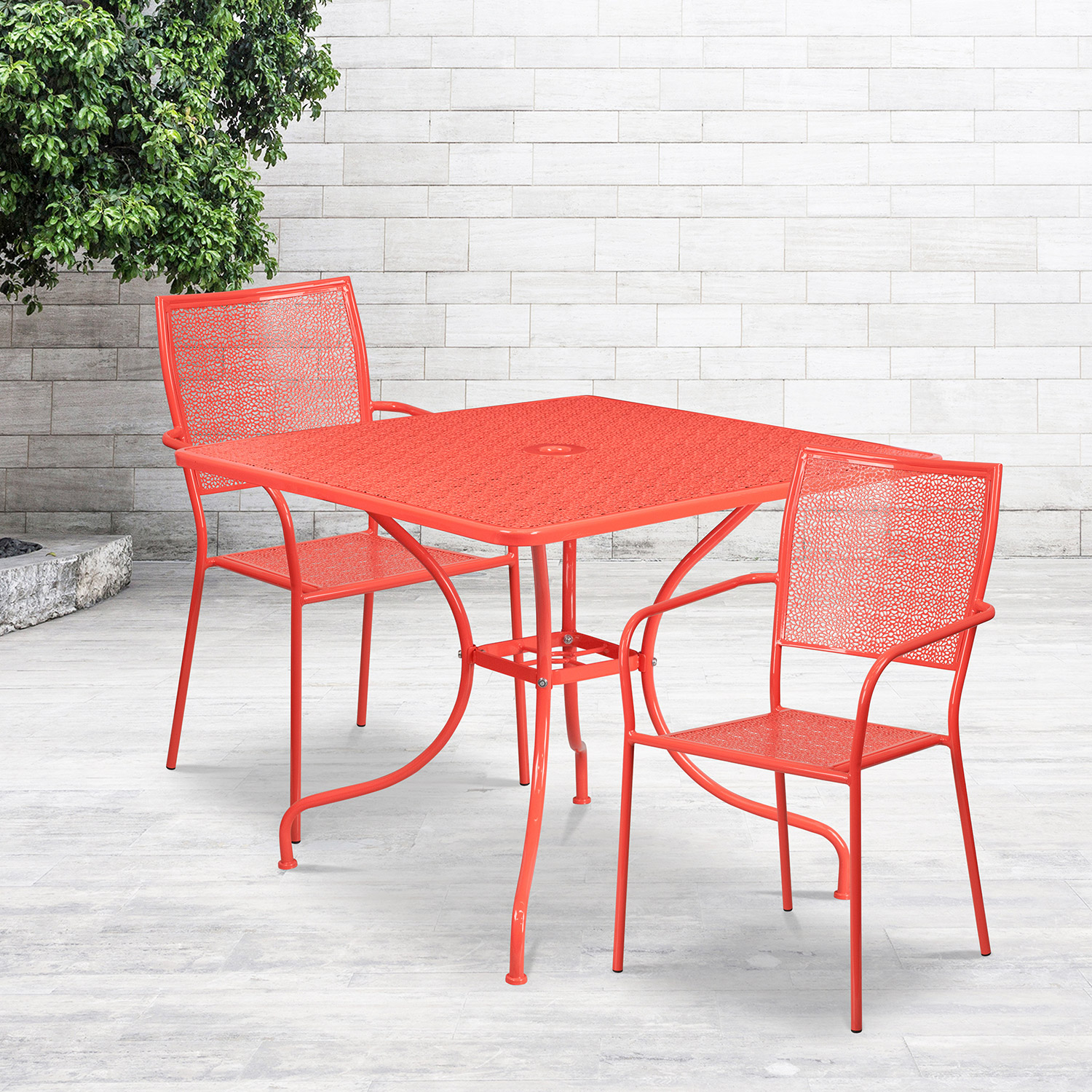 BLNK Oia Commercial Square Steel Indoor-Outdoor Patio Table Set with 2 Square Back Chairs