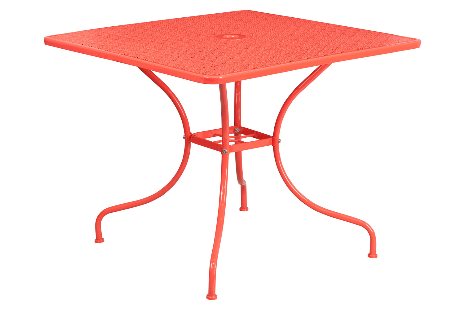 BLNK Oia Commercial Square Steel Indoor-Outdoor Patio Table Set with 2 Square Back Chairs - Coral, 35.5"W