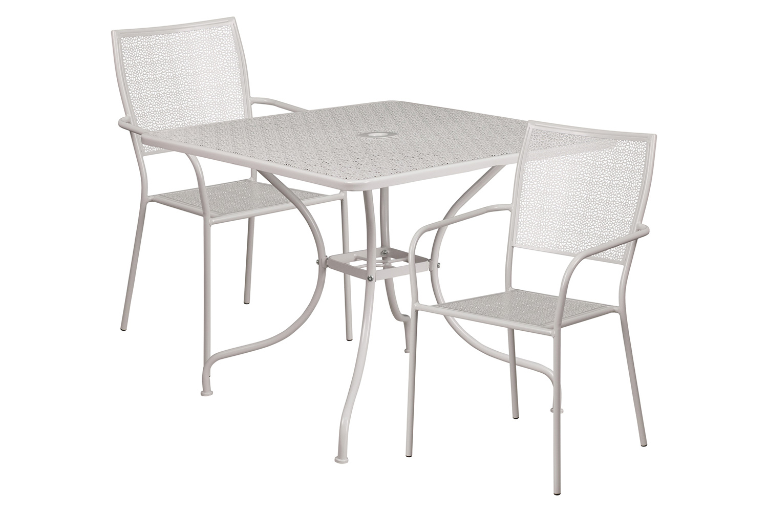 BLNK Oia Commercial Square Steel Indoor-Outdoor Patio Table Set with 2 Square Back Chairs - Light Gray, 35.5"W