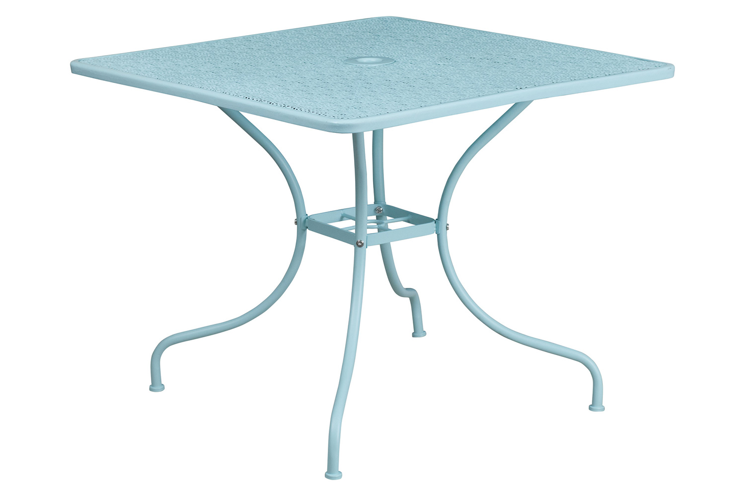 BLNK Oia Commercial Square Steel Indoor-Outdoor Patio Table Set with 2 Square Back Chairs - Sky Blue, 35.5"W