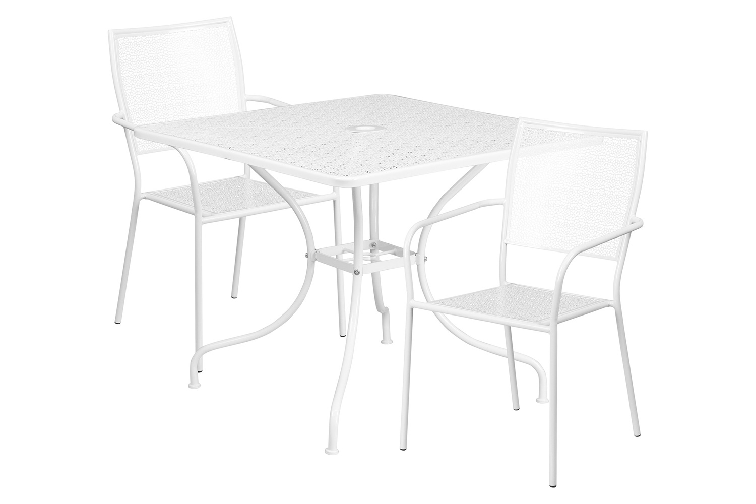 BLNK Oia Commercial Square Steel Indoor-Outdoor Patio Table Set with 2 Square Back Chairs