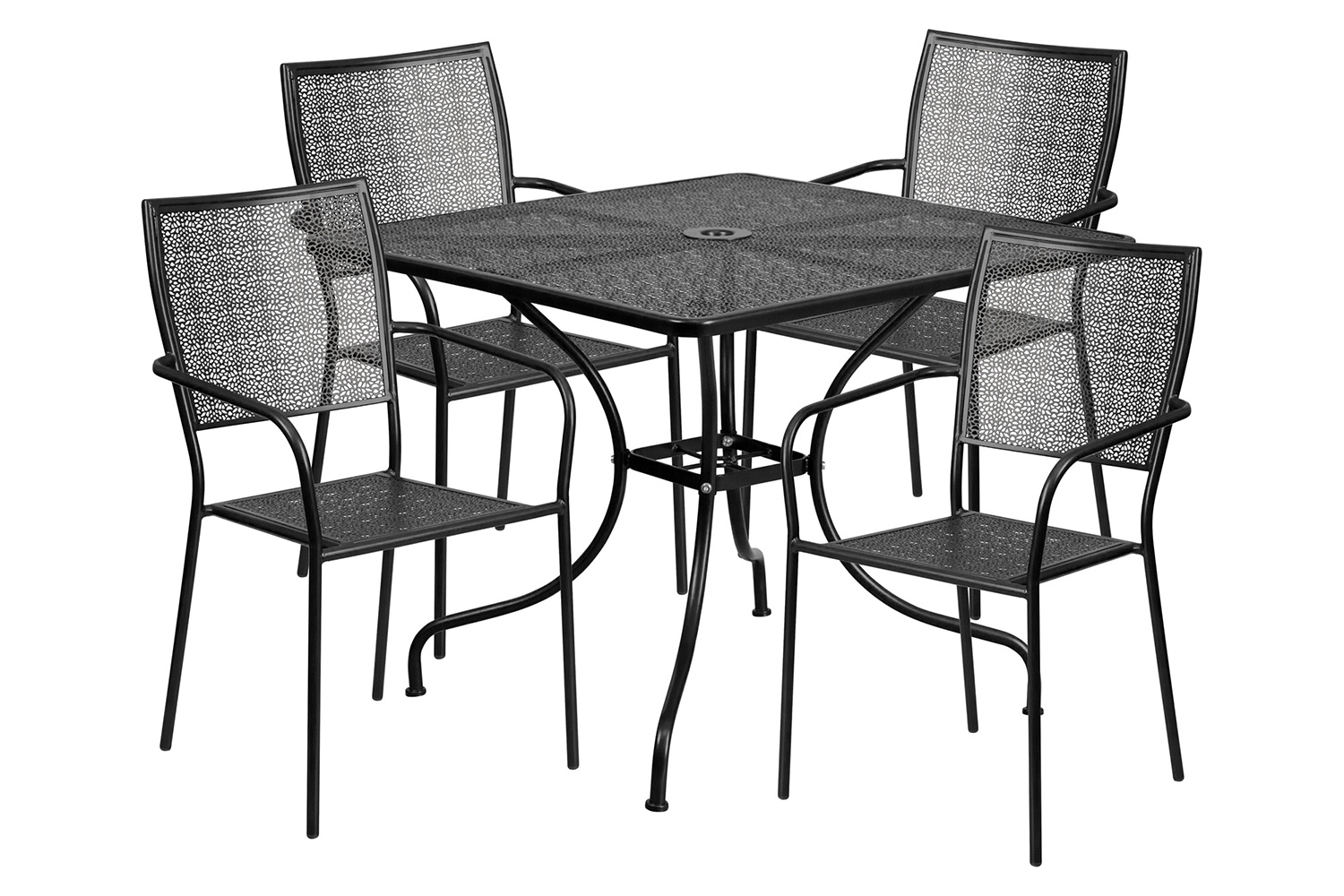 BLNK Oia Commercial Square Steel Indoor-Outdoor Patio Table Set with 4 Square Back Chairs - Black, 35.5"W