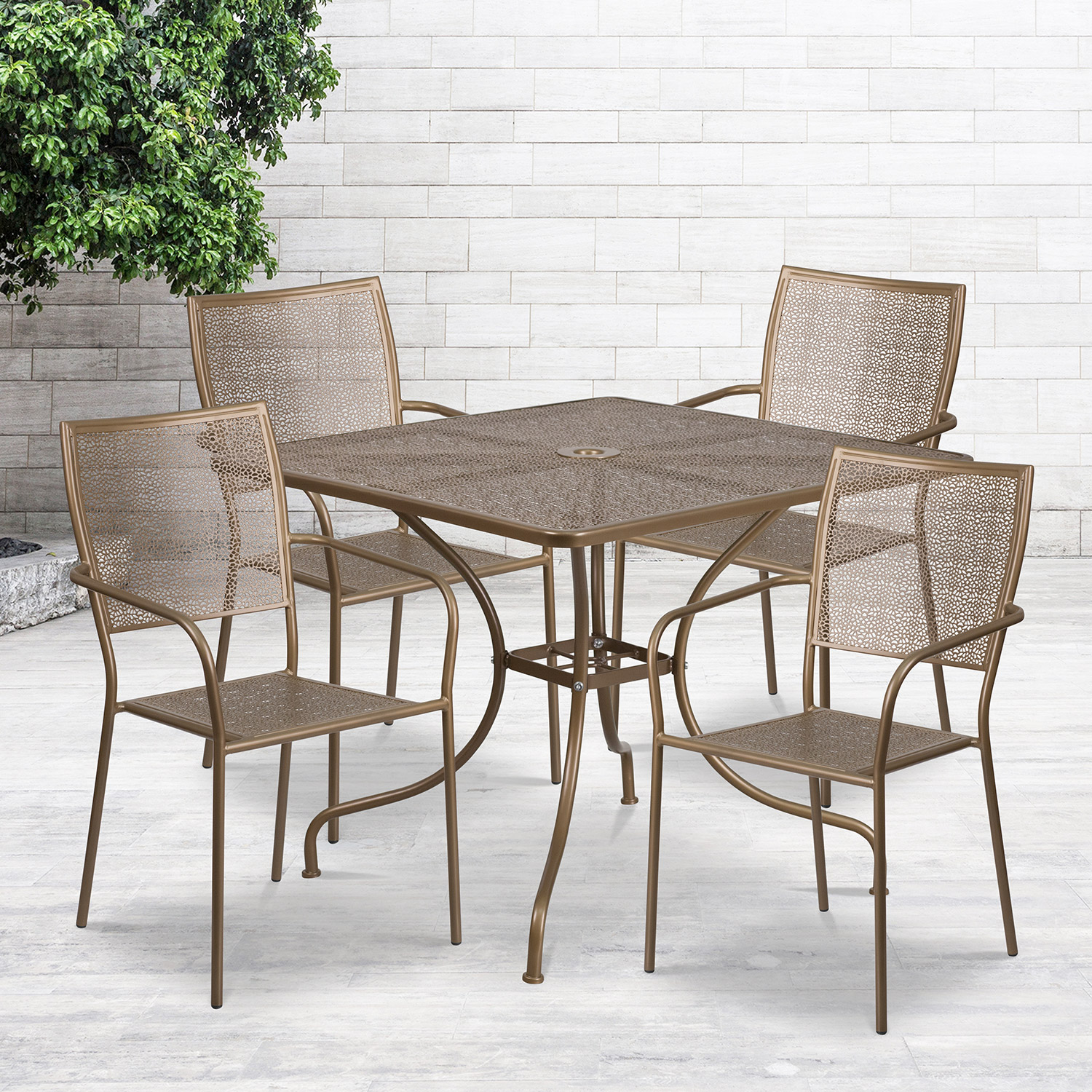 BLNK Oia Commercial Square Steel Indoor-Outdoor Patio Table Set with 4 Square Back Chairs