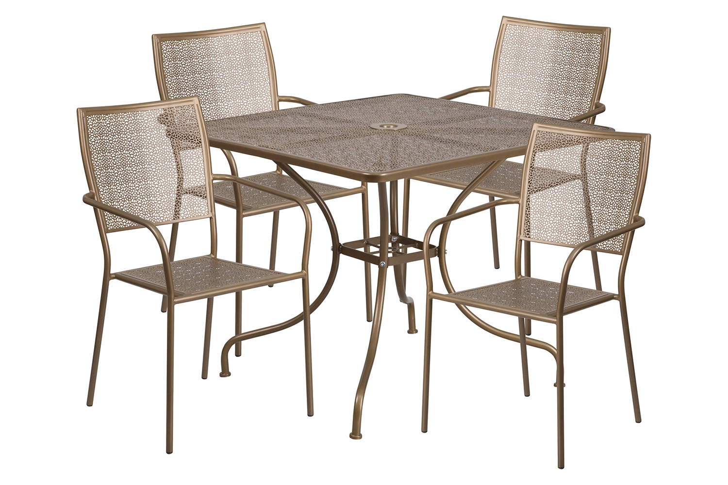 BLNK Oia Commercial Square Steel Indoor-Outdoor Patio Table Set with 4 Square Back Chairs - Gold, 35.5"W