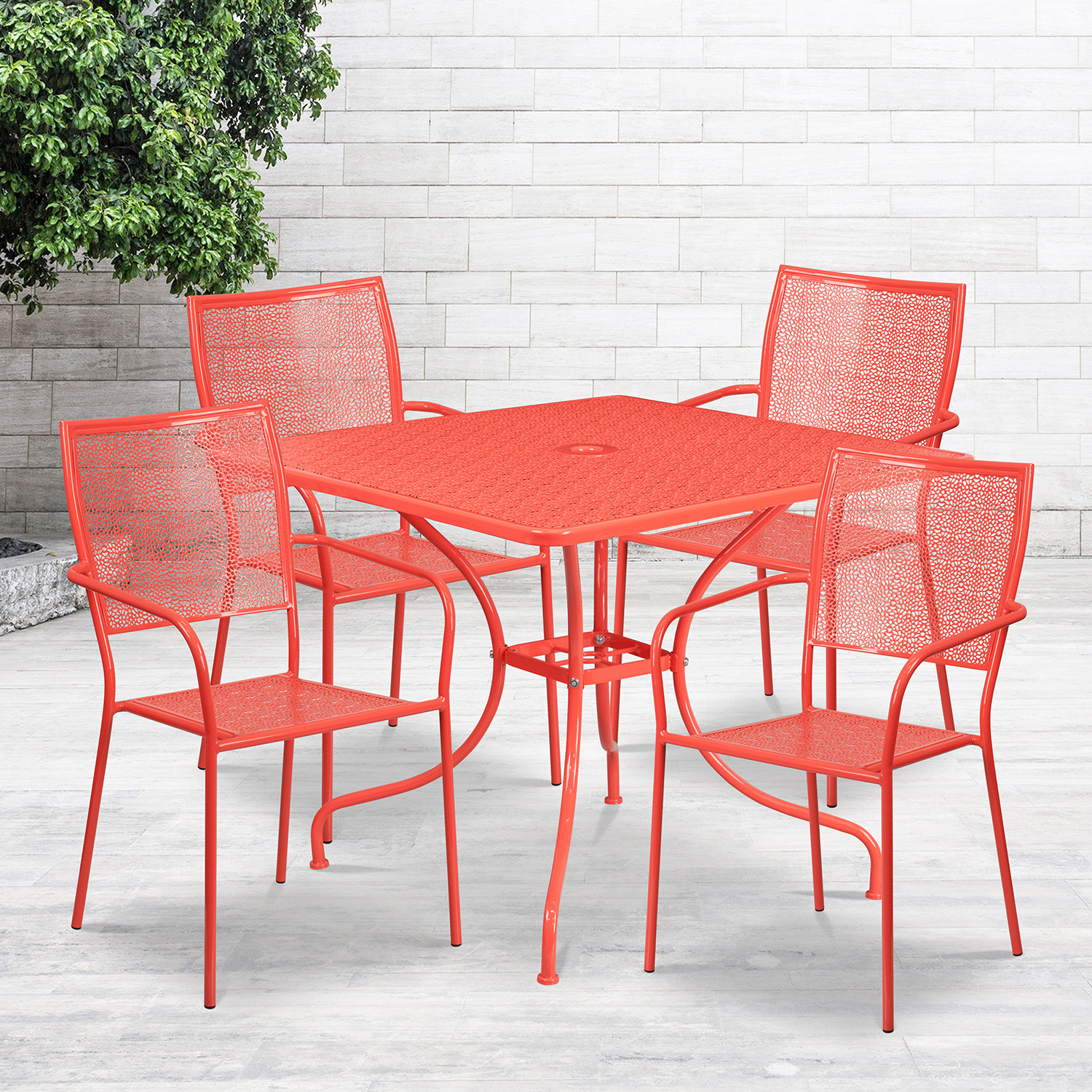 BLNK Oia Commercial Square Steel Indoor-Outdoor Patio Table Set with 4 Square Back Chairs