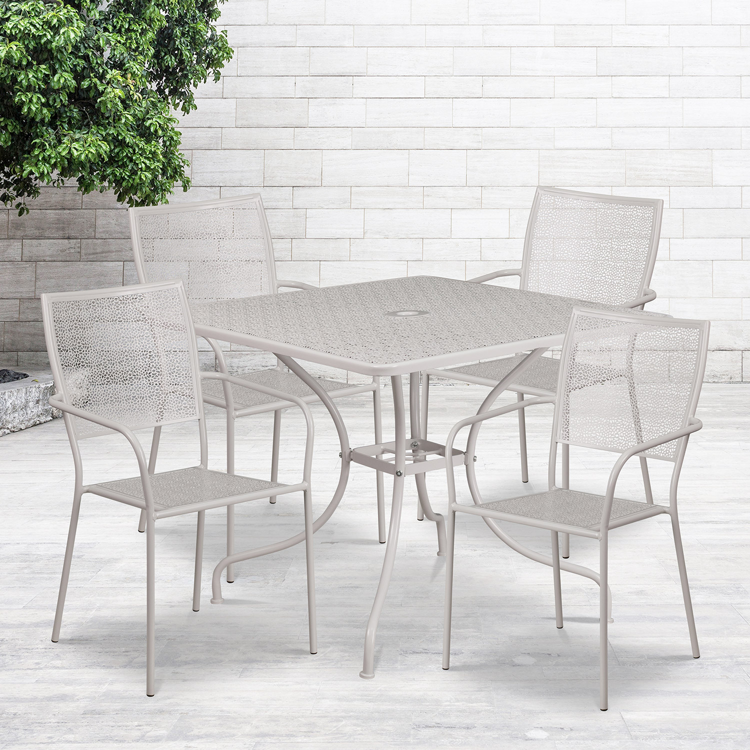 BLNK Oia Commercial Square Steel Indoor-Outdoor Patio Table Set with 4 Square Back Chairs