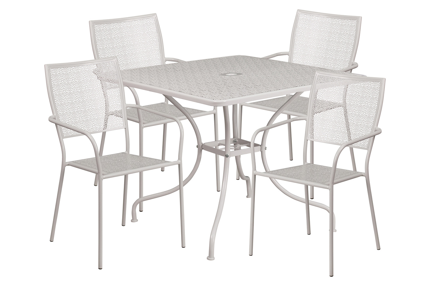 BLNK Oia Commercial Square Steel Indoor-Outdoor Patio Table Set with 4 Square Back Chairs - Light Gray, 35.5"W