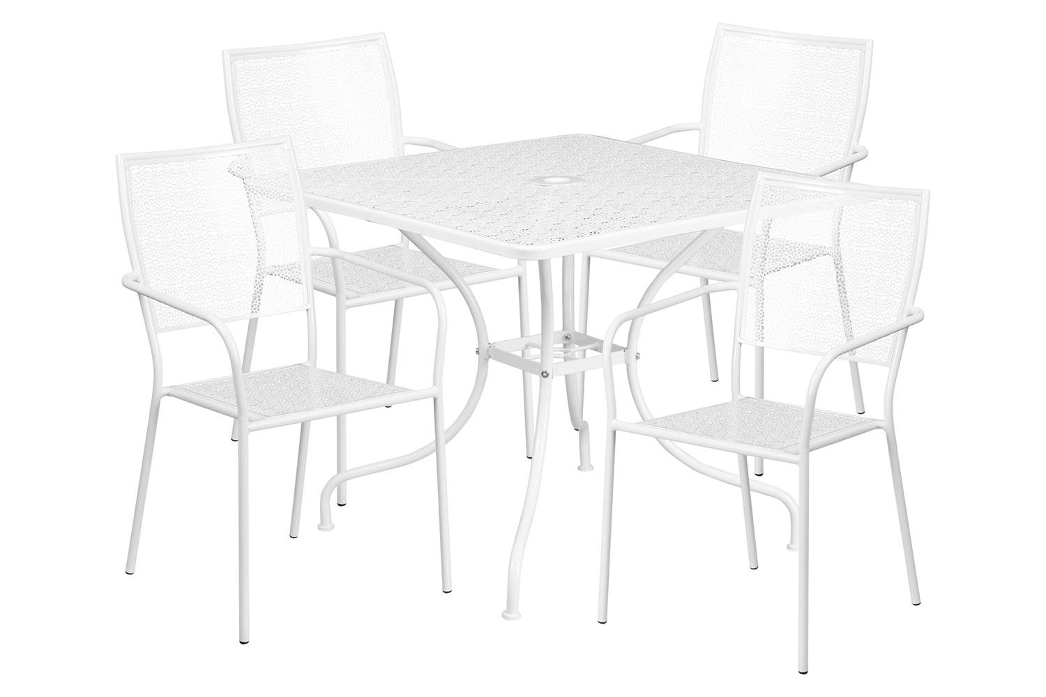 BLNK Oia Commercial Square Steel Indoor-Outdoor Patio Table Set with 4 Square Back Chairs