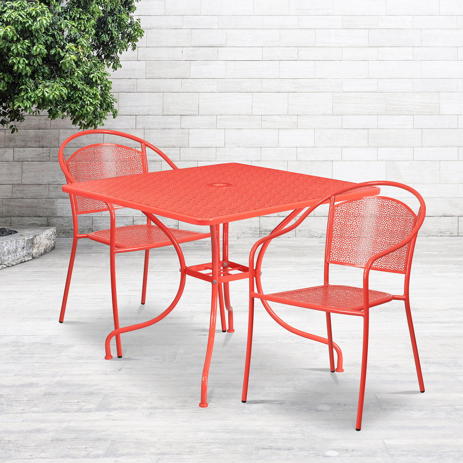 BLNK Oia Commercial Steel Indoor-Outdoor Patio Table Set with 2 Round Back Chairs