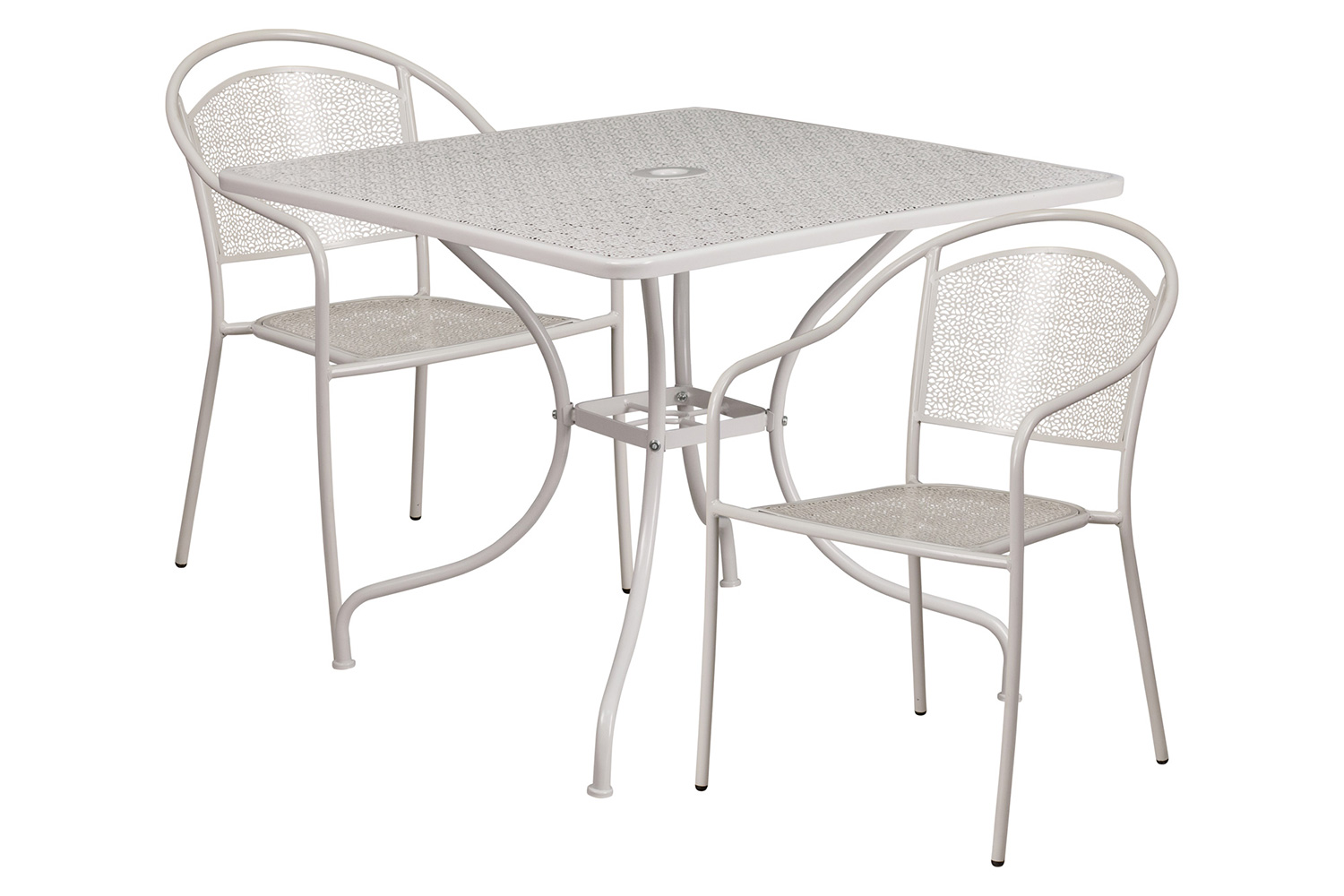 BLNK Oia Commercial Steel Indoor-Outdoor Patio Table Set with 2 Round Back Chairs - Light Gray, 35.5"W