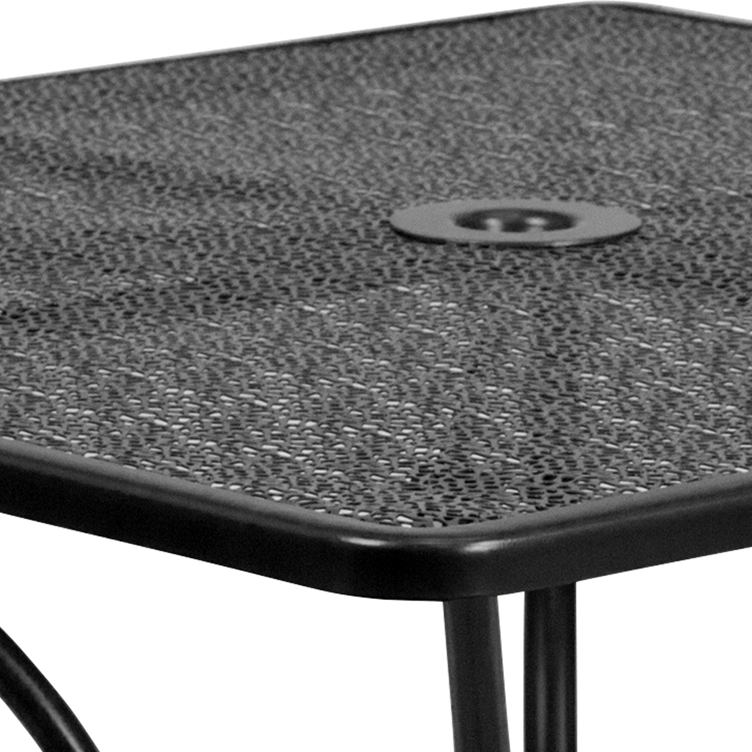 BLNK Oia Commercial Steel Indoor-Outdoor Patio Table Set with 4 Round Back Chairs - Black, 35.5"W