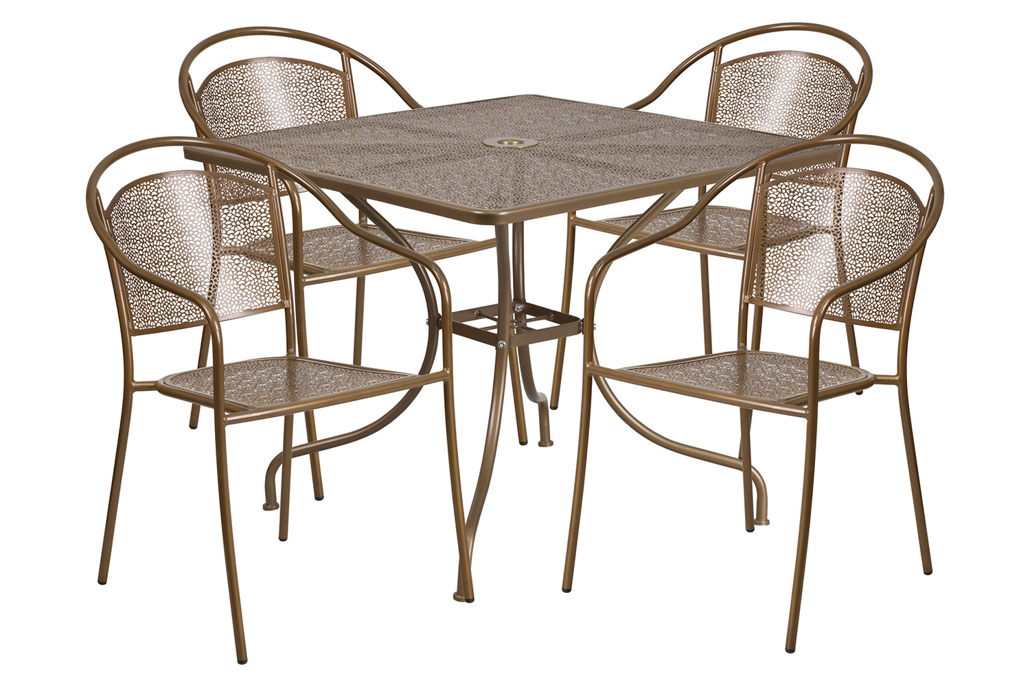 BLNK Oia Commercial Steel Indoor-Outdoor Patio Table Set with 4 Round Back Chairs - Gold, 35.5"W