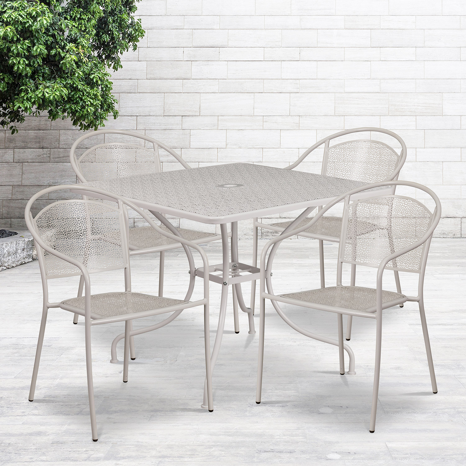 BLNK Oia Commercial Steel Indoor-Outdoor Patio Table Set with 4 Round Back Chairs