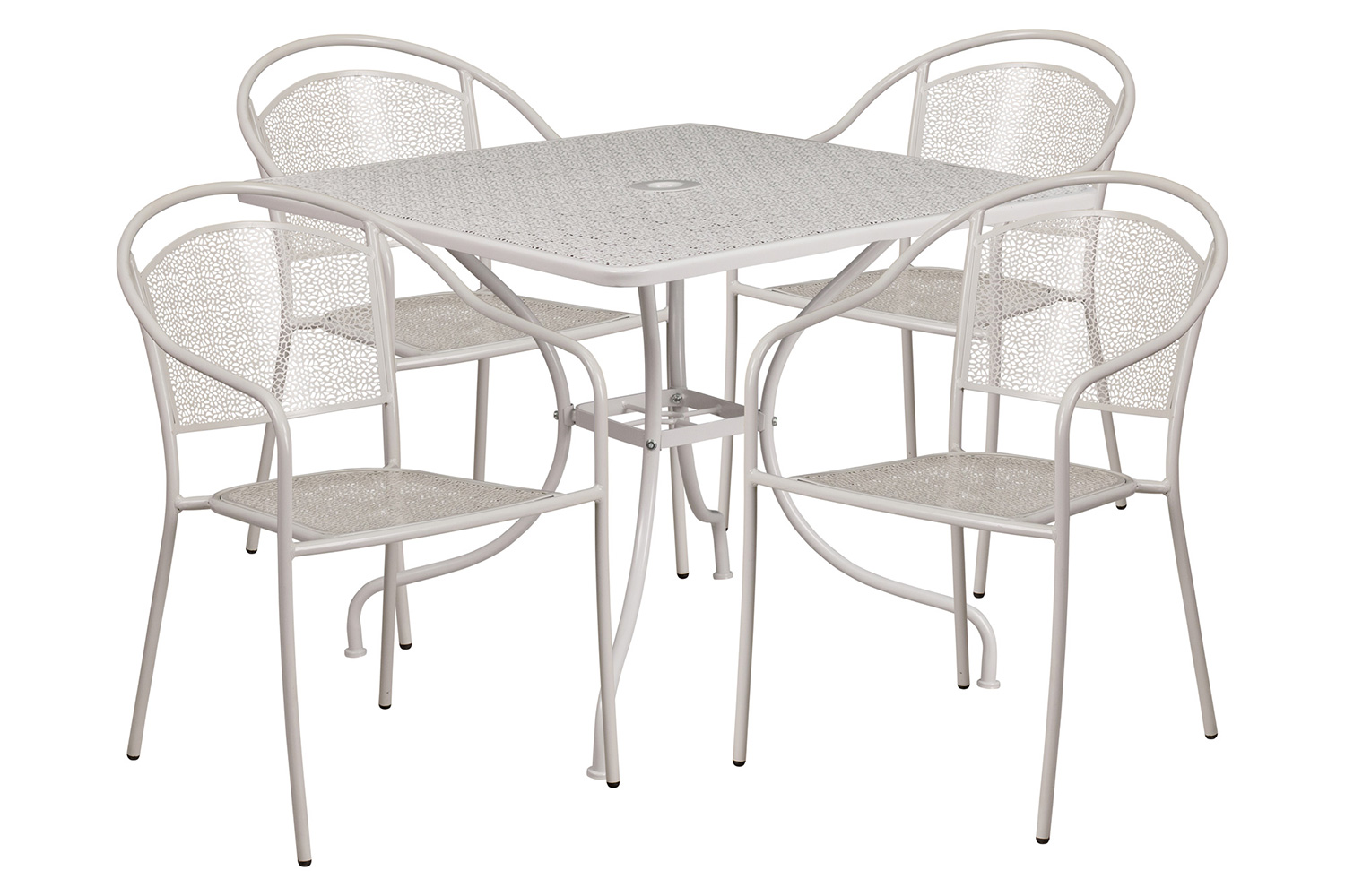 BLNK Oia Commercial Steel Indoor-Outdoor Patio Table Set with 4 Round Back Chairs - Light Gray, 35.5"W