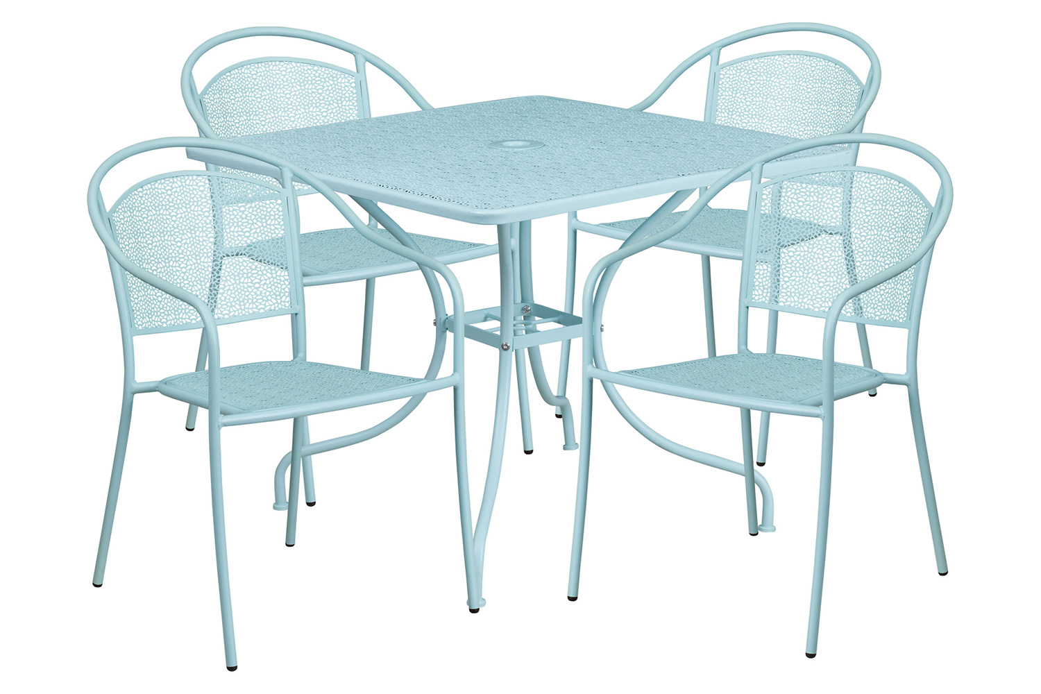 BLNK Oia Commercial Steel Indoor-Outdoor Patio Table Set with 4 Round Back Chairs