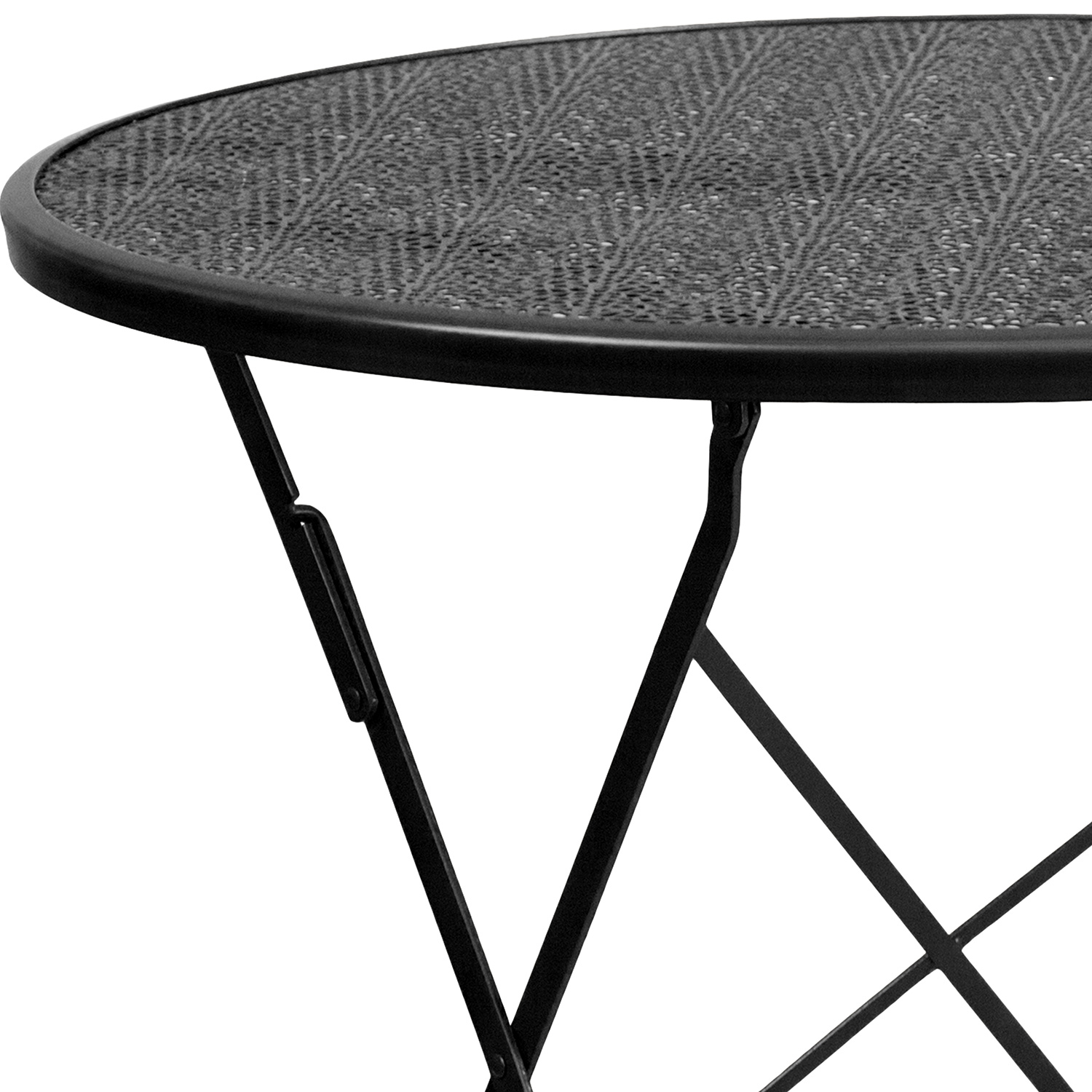 BLNK Oia Commercial Round Steel Indoor-Outdoor Folding Patio Table - Black, 30"D