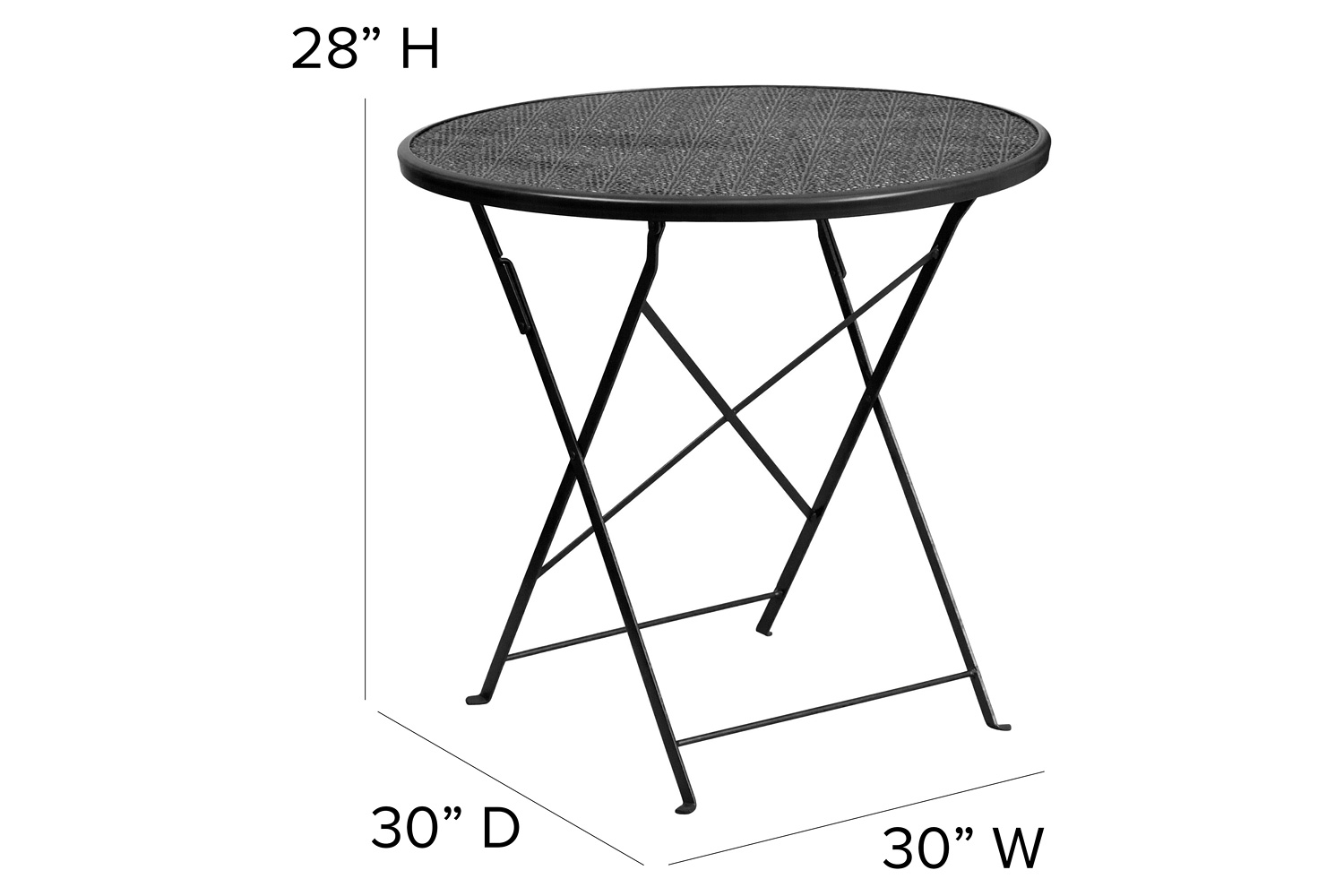 BLNK Oia Commercial Round Steel Indoor-Outdoor Folding Patio Table - Black, 30"D