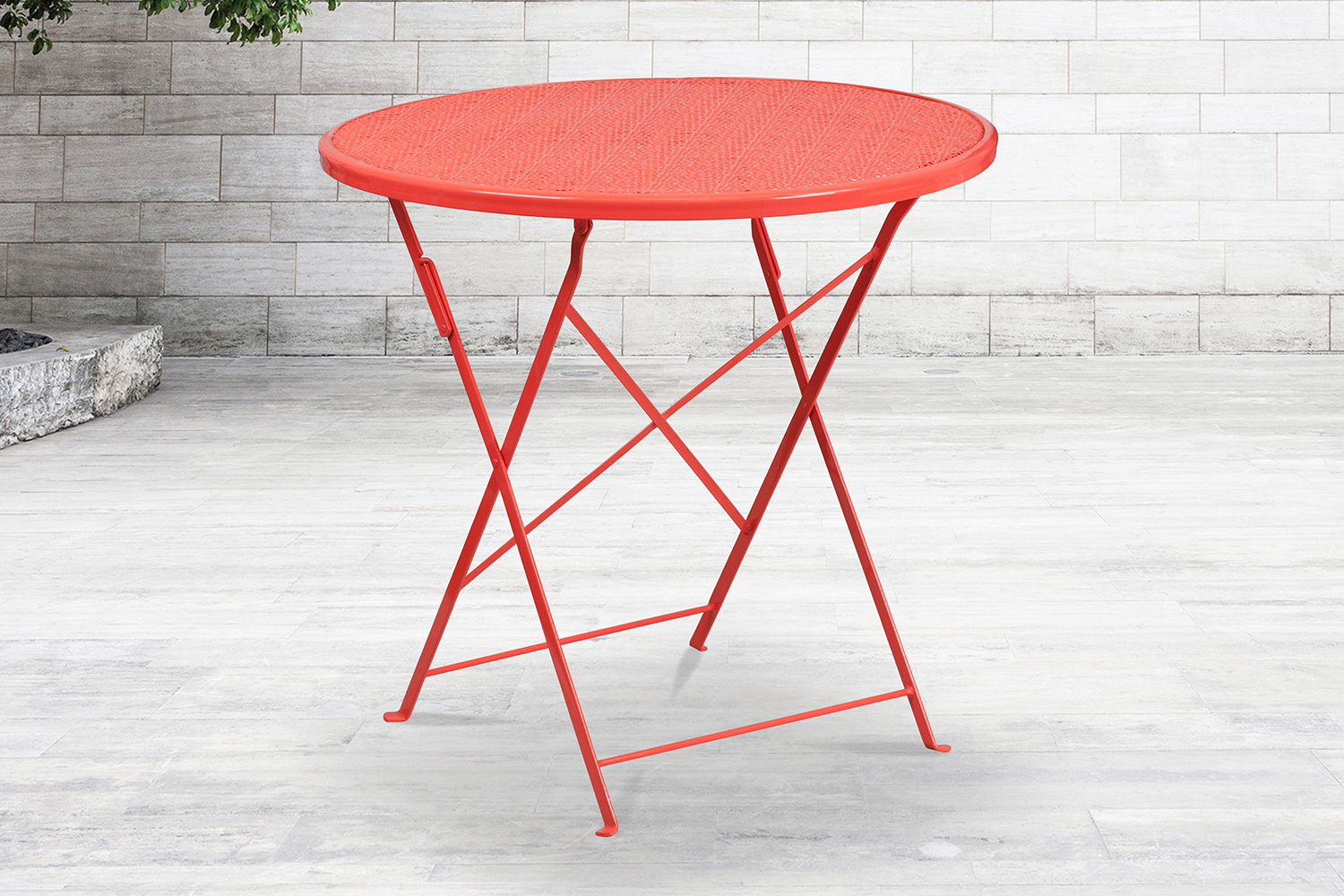 BLNK Oia Commercial Round Steel Indoor-Outdoor Folding Patio Table