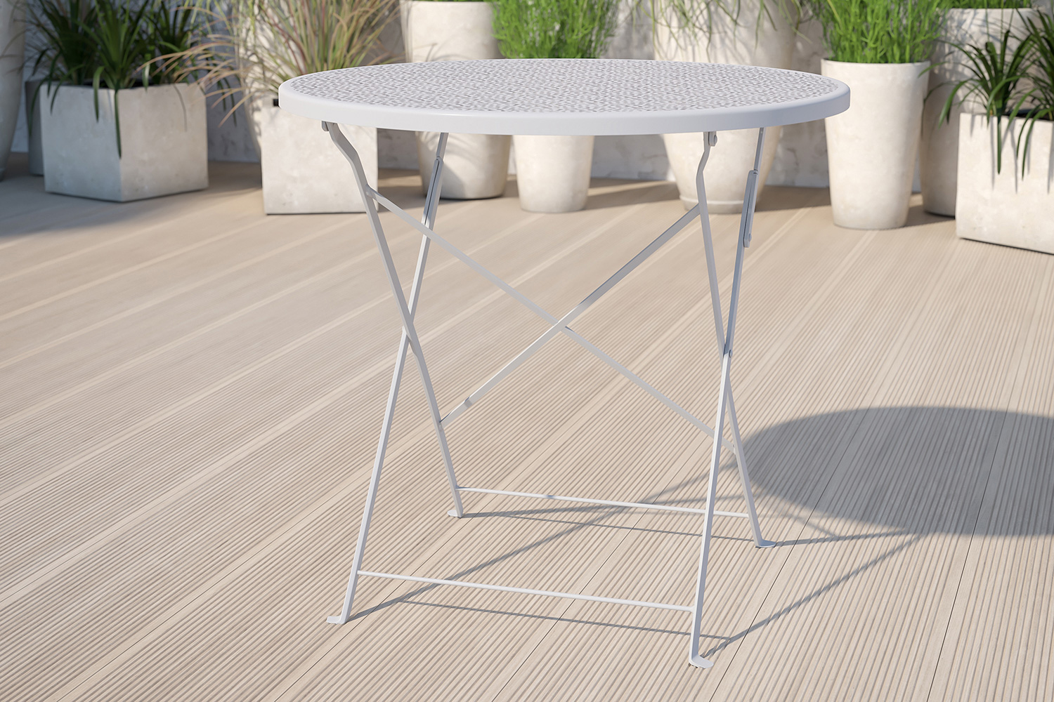 BLNK Oia Commercial Round Steel Indoor-Outdoor Folding Patio Table