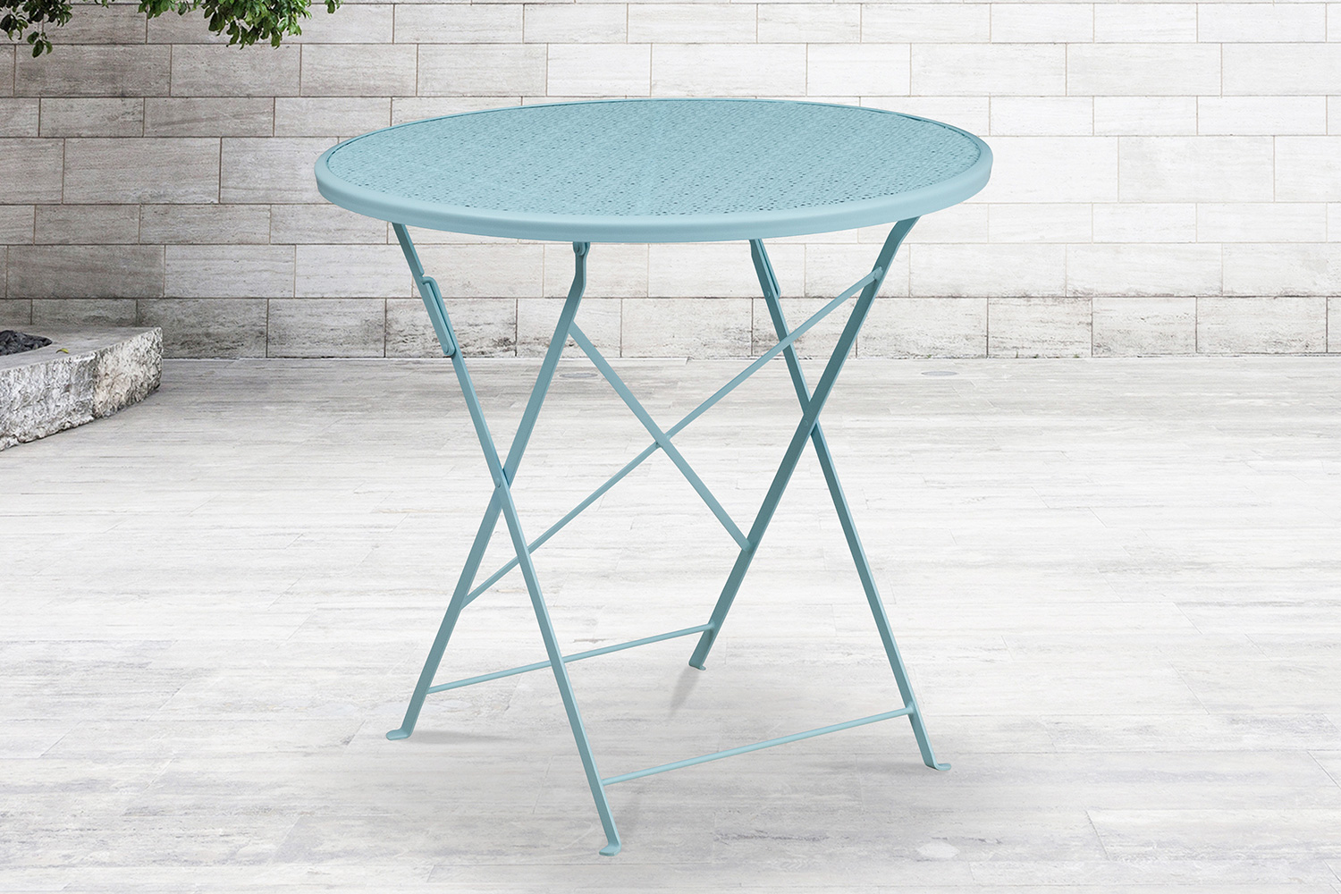 BLNK Oia Commercial Round Steel Indoor-Outdoor Folding Patio Table