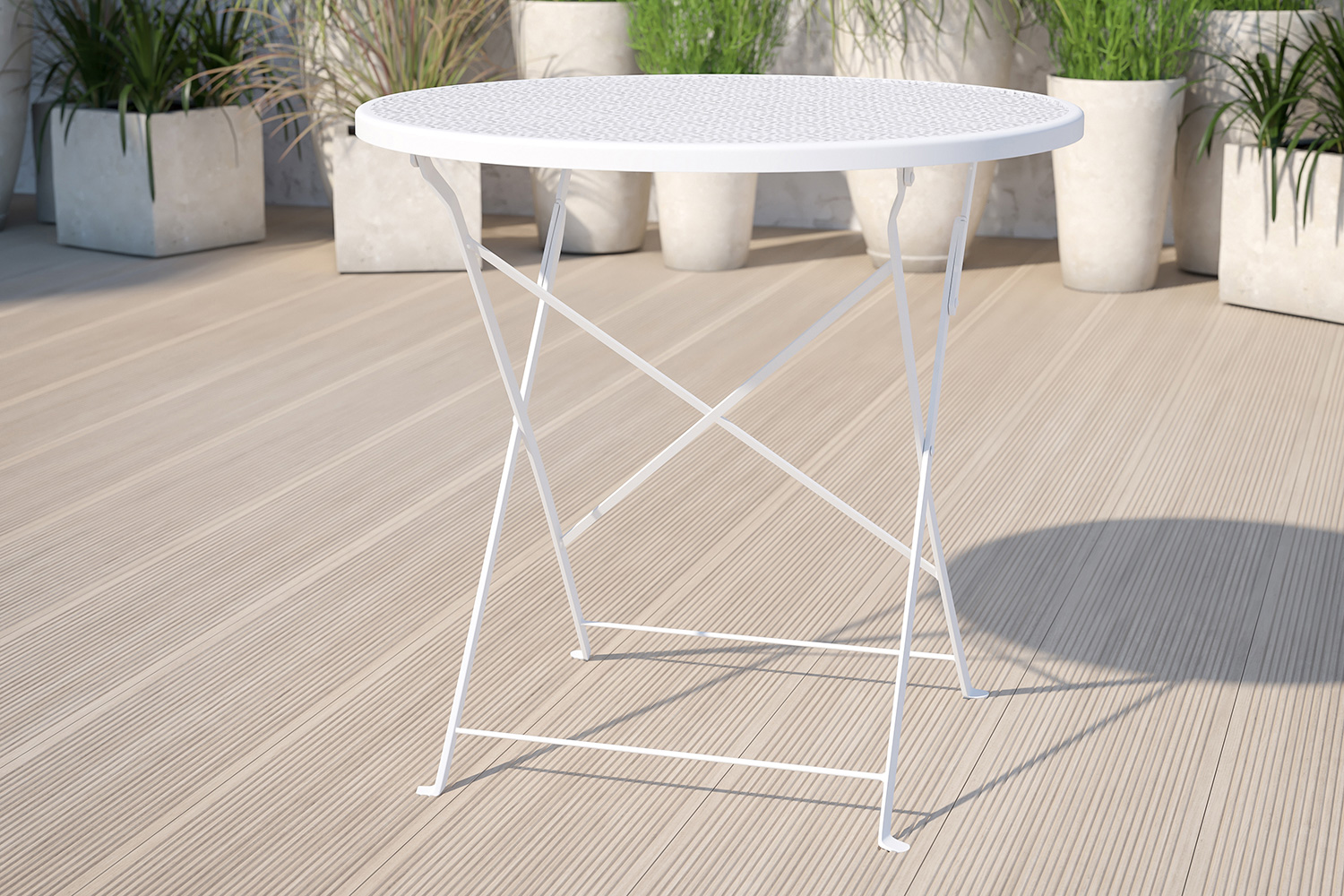 BLNK Oia Commercial Round Steel Indoor-Outdoor Folding Patio Table