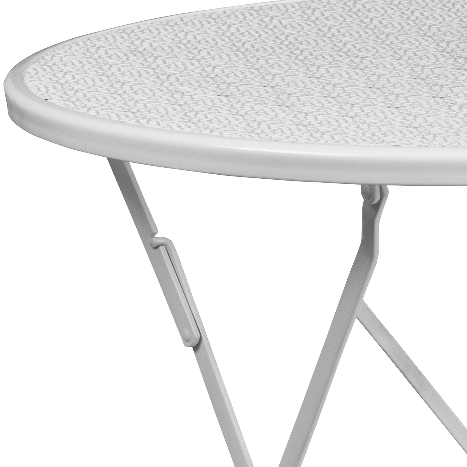 BLNK Oia Commercial Round Steel Indoor-Outdoor Folding Patio Table - White, 30"D