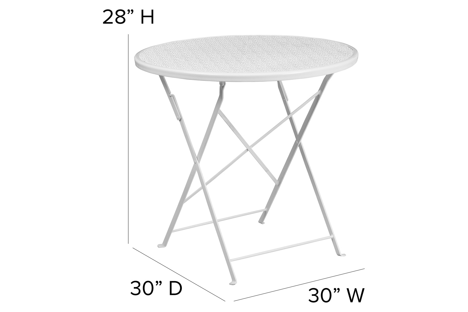 BLNK Oia Commercial Round Steel Indoor-Outdoor Folding Patio Table - White, 30"D