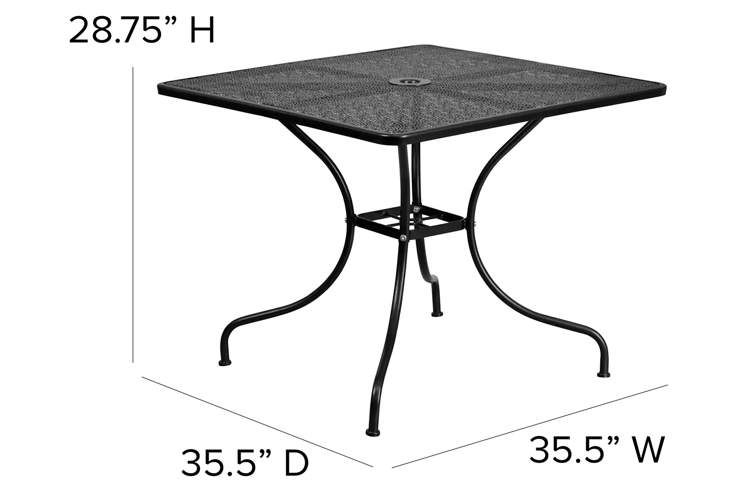 BLNK™ Oia Commercial Square Steel Indoor-Outdoor Patio Table with Umbrella Hole - Black