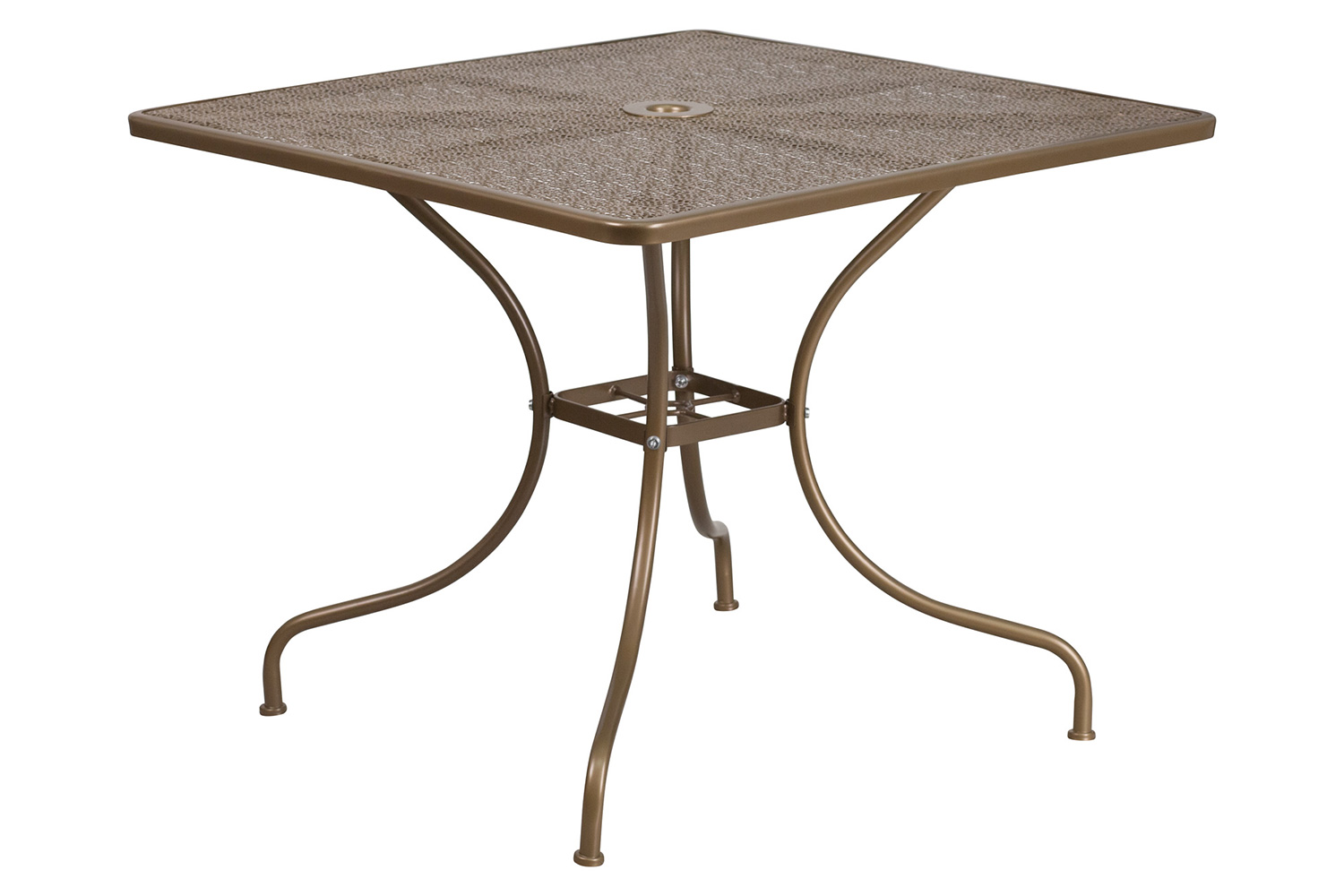 BLNK™ Oia Commercial Square Steel Indoor-Outdoor Patio Table with Umbrella Hole - Gold