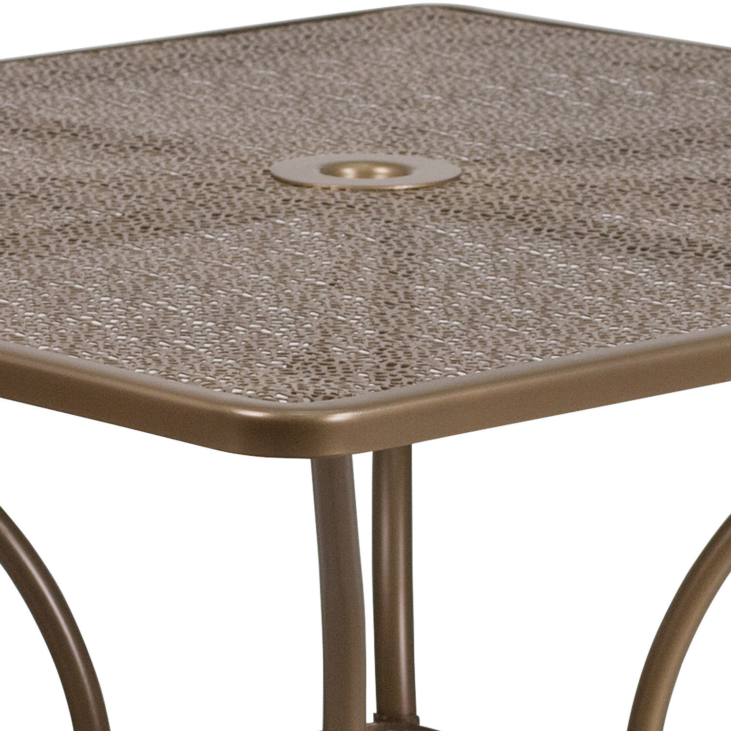 BLNK™ Oia Commercial Square Steel Indoor-Outdoor Patio Table with Umbrella Hole - Gold