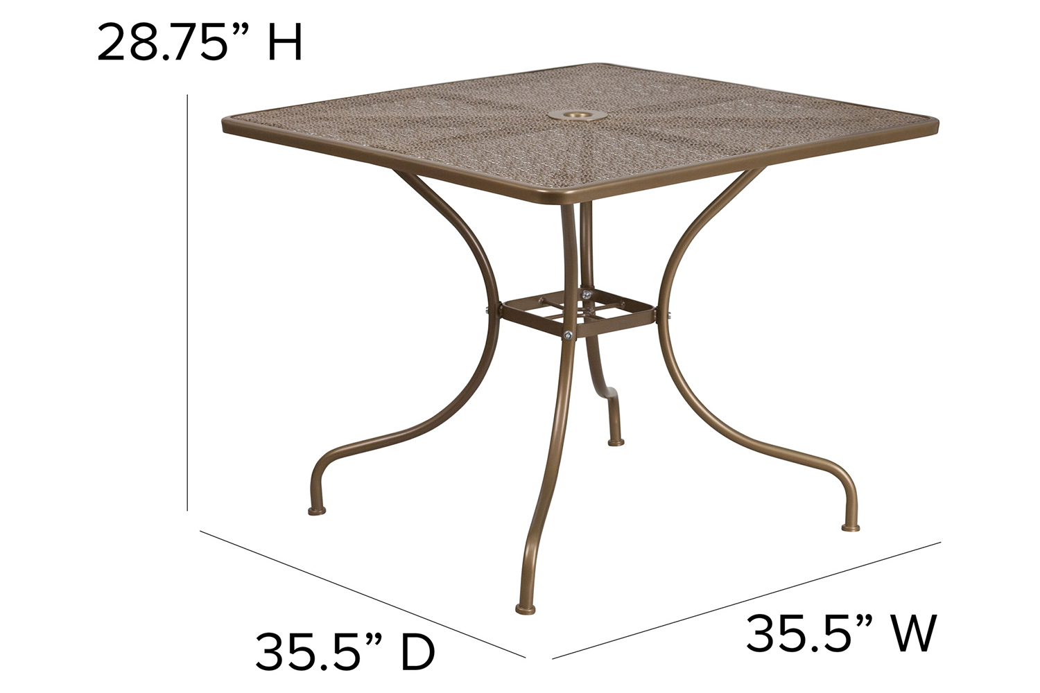 BLNK™ Oia Commercial Square Steel Indoor-Outdoor Patio Table with Umbrella Hole - Gold