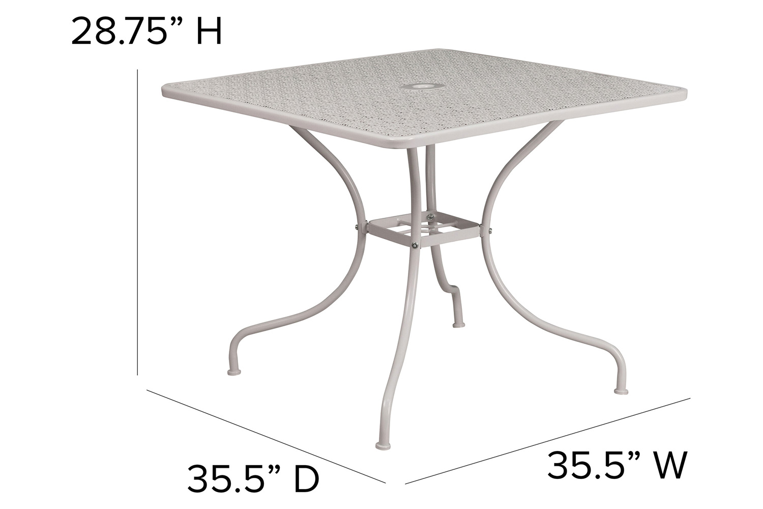 BLNK™ Oia Commercial Square Steel Indoor-Outdoor Patio Table with Umbrella Hole - Light Gray