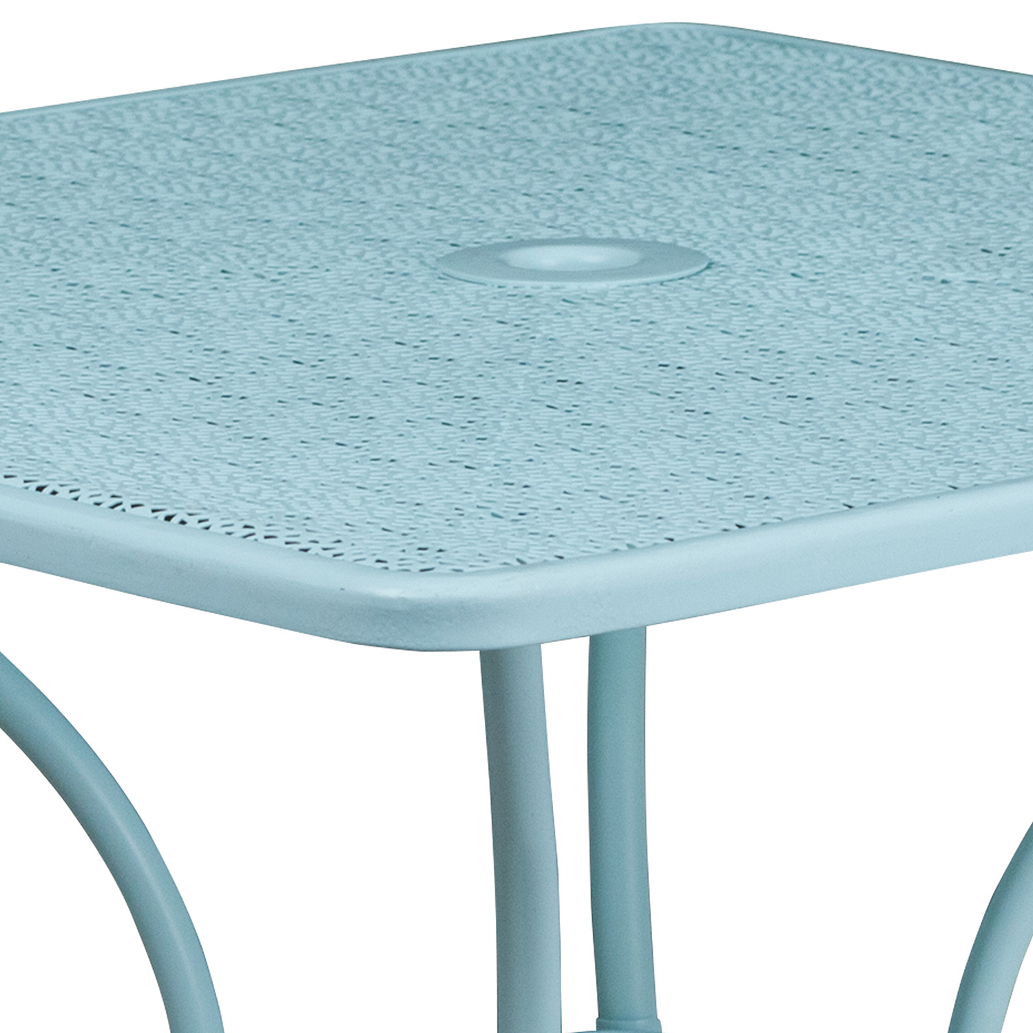 BLNK Oia Commercial Square Steel Indoor-Outdoor Patio Table with Umbrella Hole - Sky Blue