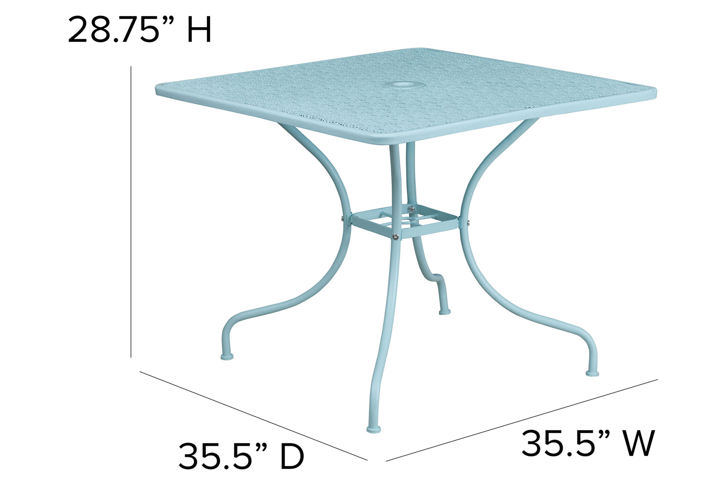 BLNK Oia Commercial Square Steel Indoor-Outdoor Patio Table with Umbrella Hole - Sky Blue