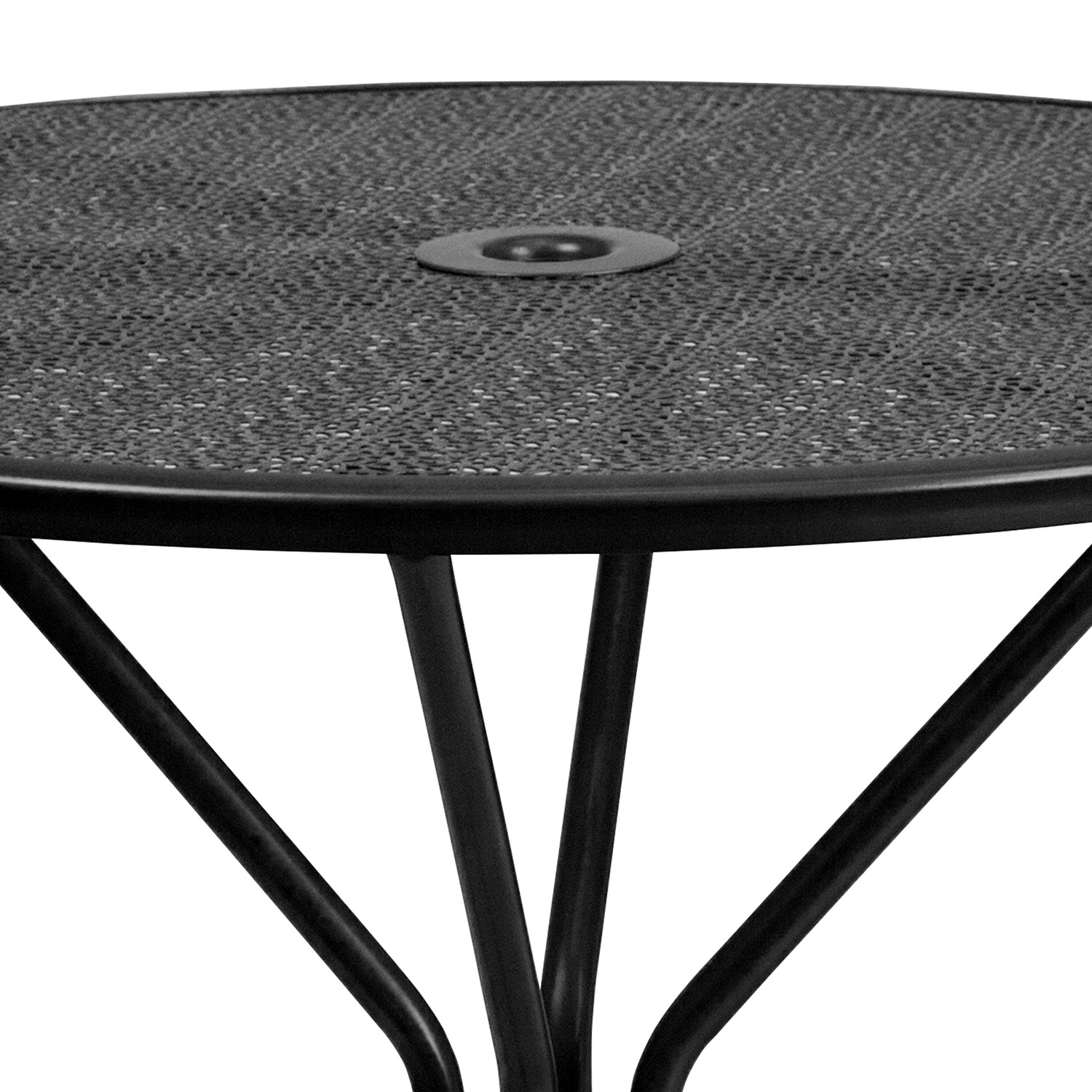 BLNK Oia Commercial Round Steel Indoor-Outdoor Patio Table with Umbrella Hole - Black