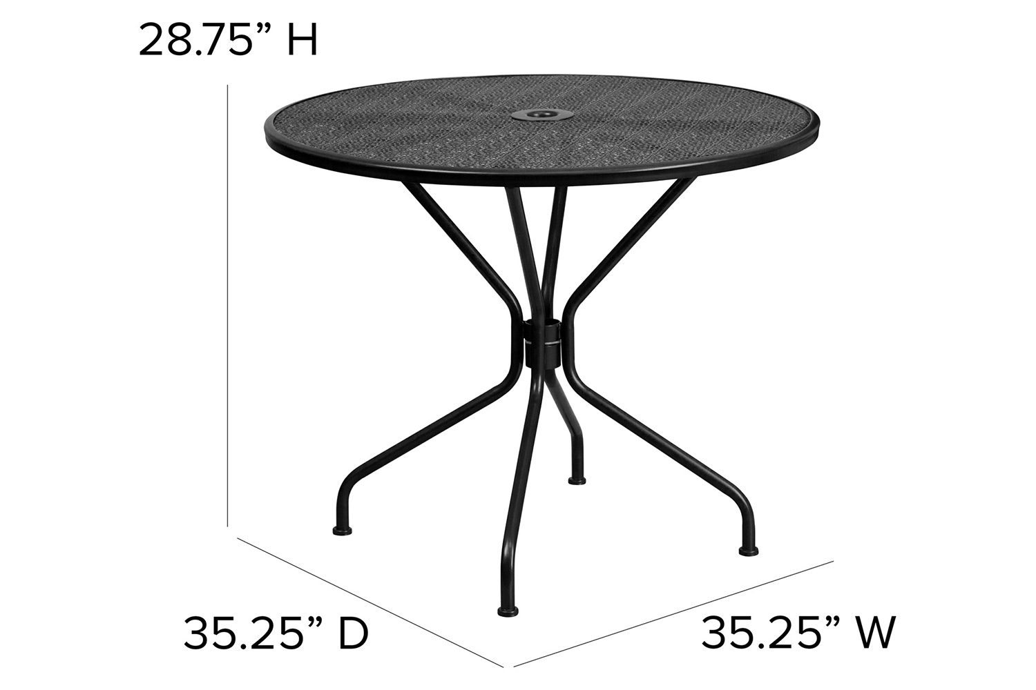 BLNK Oia Commercial Round Steel Indoor-Outdoor Patio Table with Umbrella Hole - Black