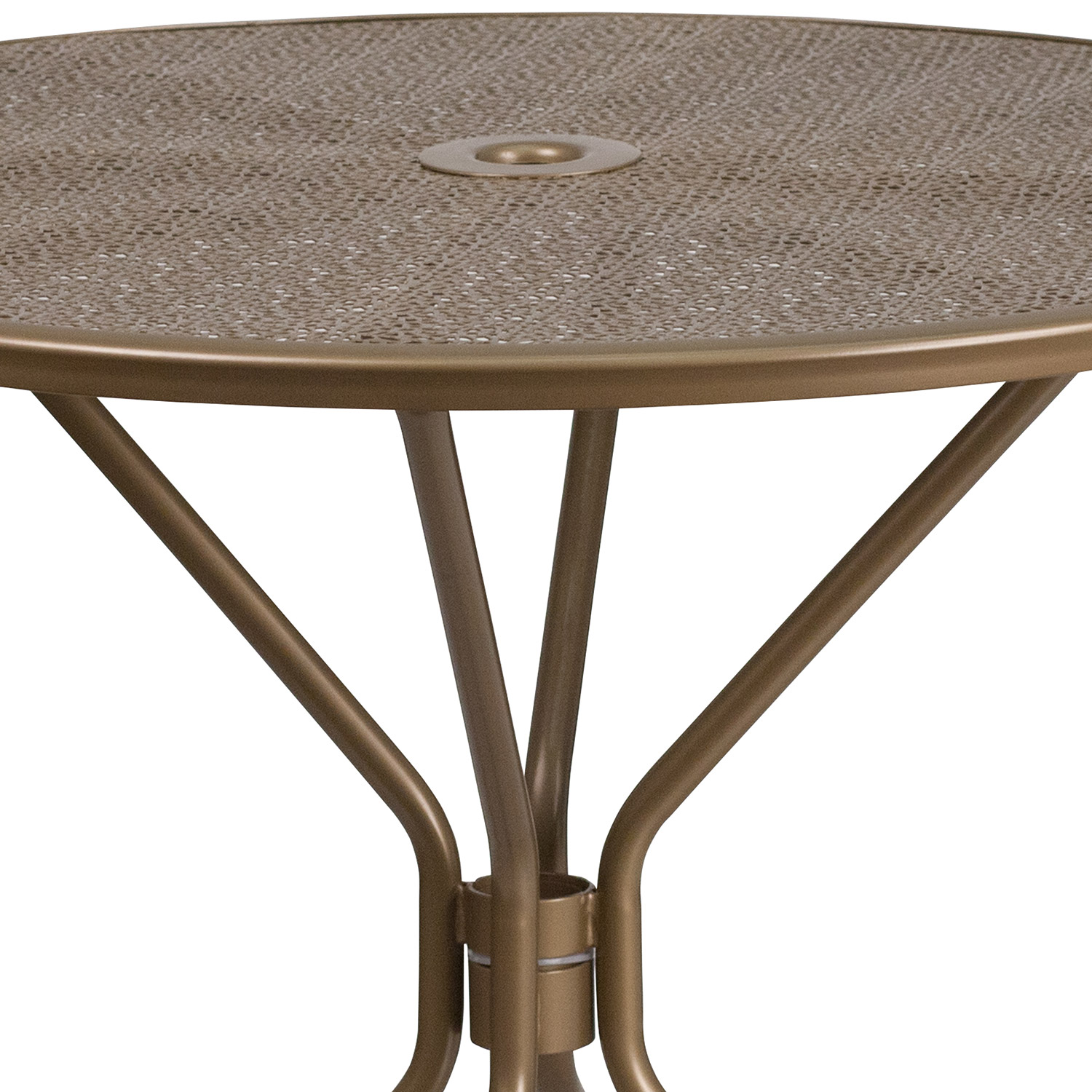 BLNK™ Oia Commercial Round Steel Indoor-Outdoor Patio Table with Umbrella Hole - Gold