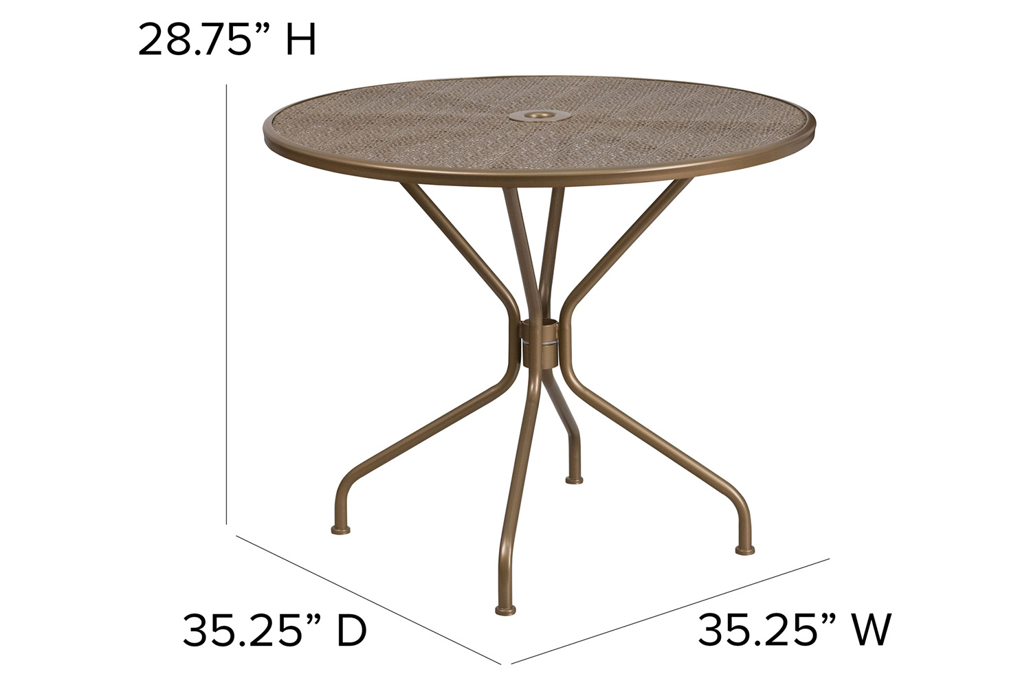 BLNK™ Oia Commercial Round Steel Indoor-Outdoor Patio Table with Umbrella Hole - Gold