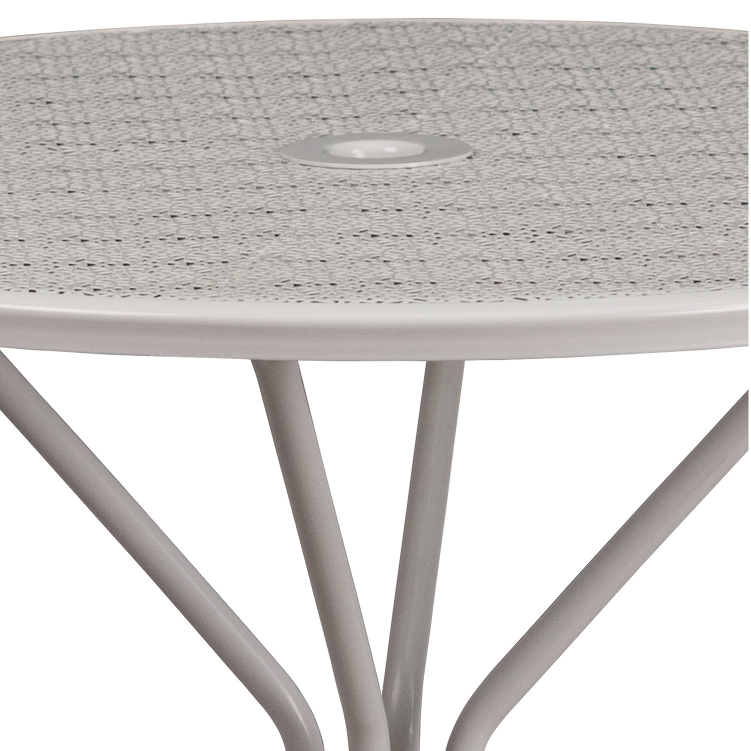 BLNK Oia Commercial Round Steel Indoor-Outdoor Patio Table with Umbrella Hole - Light Gray