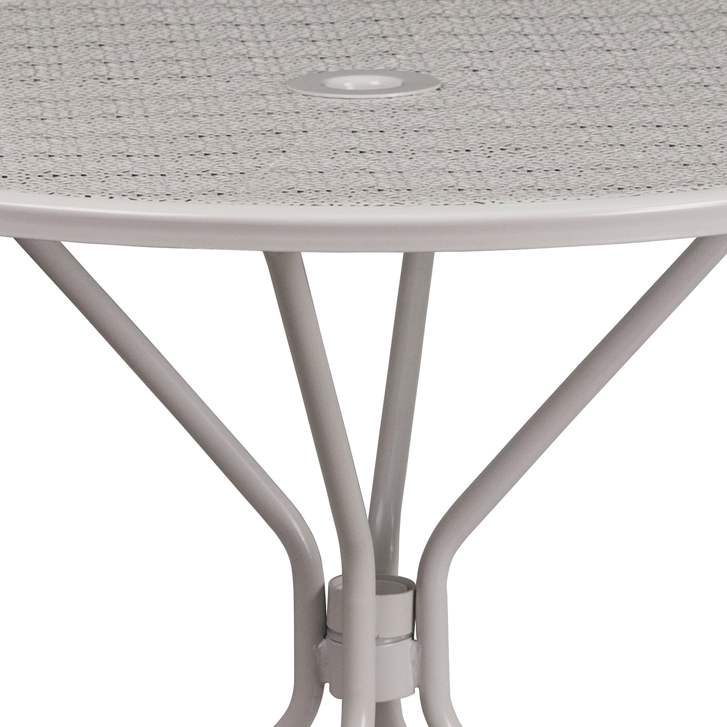 BLNK Oia Commercial Round Steel Indoor-Outdoor Patio Table with Umbrella Hole - Light Gray