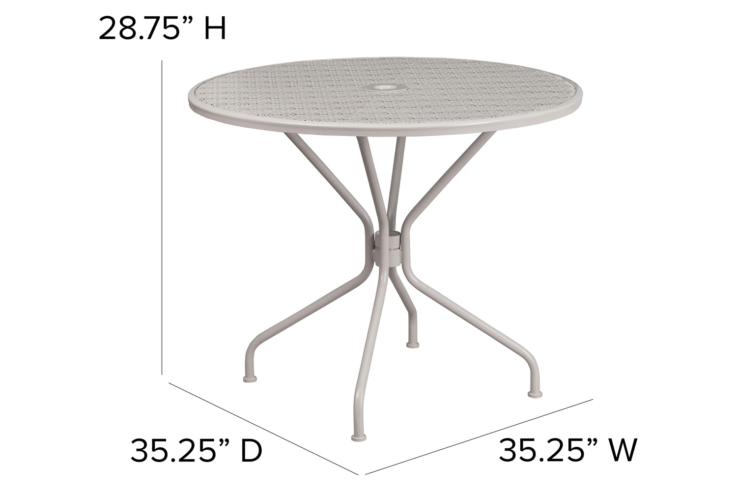 BLNK Oia Commercial Round Steel Indoor-Outdoor Patio Table with Umbrella Hole - Light Gray