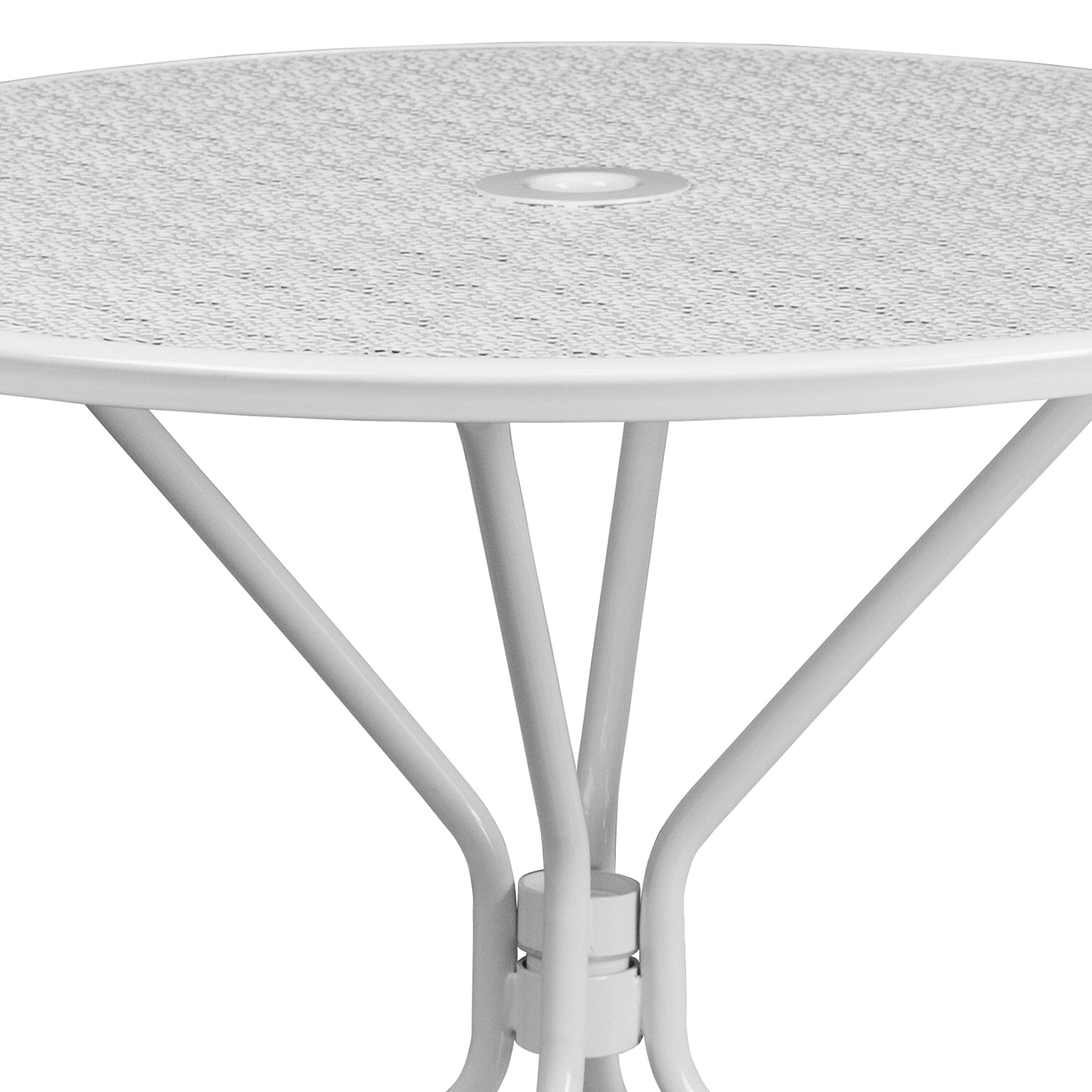 BLNK Oia Commercial Round Steel Indoor-Outdoor Patio Table with Umbrella Hole - White